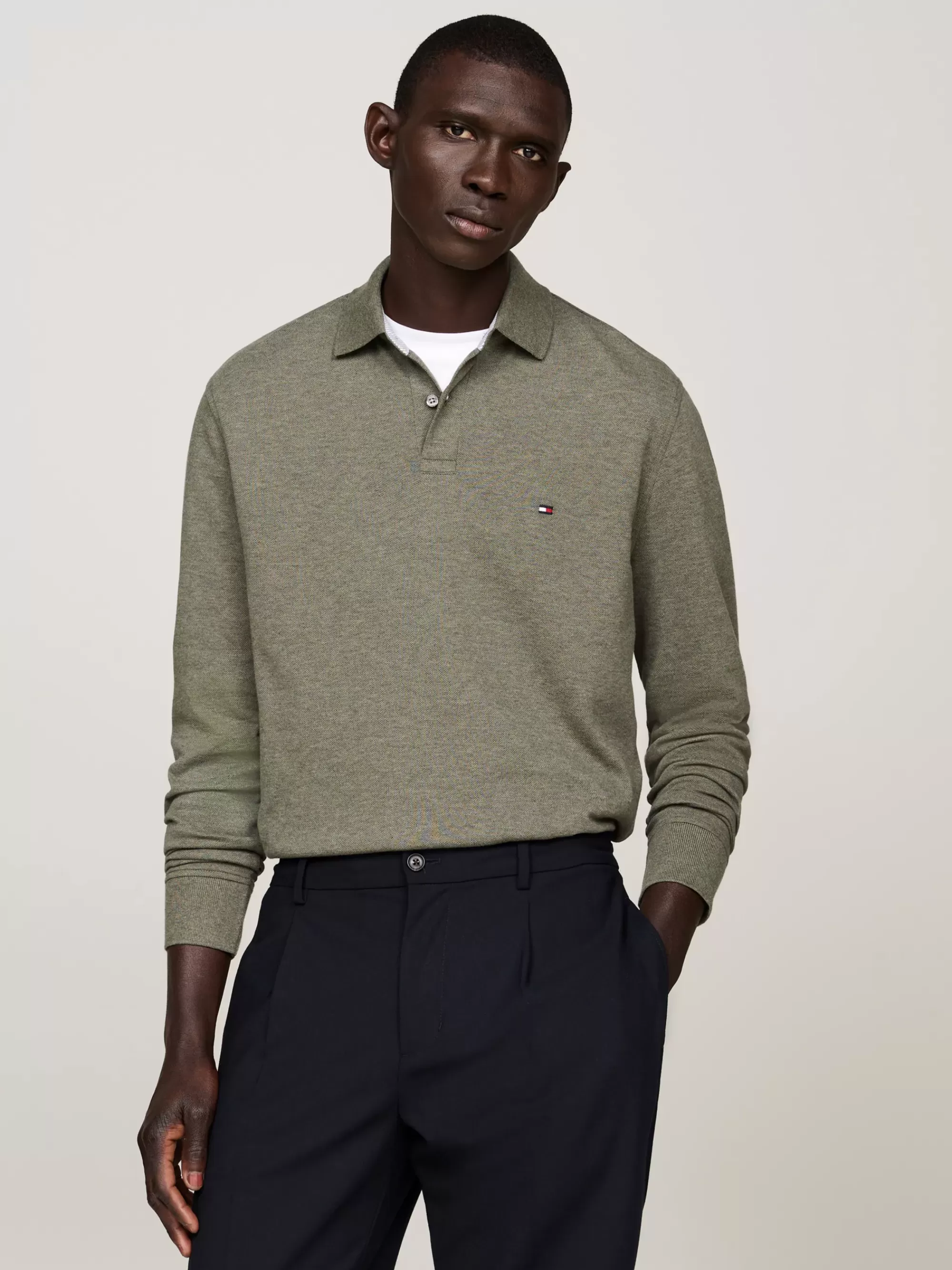 Polo's*Tommy Hilfiger 1985 Regular Fit Polo Met Lange Mouwen UTILITY OLIVE HEATHER