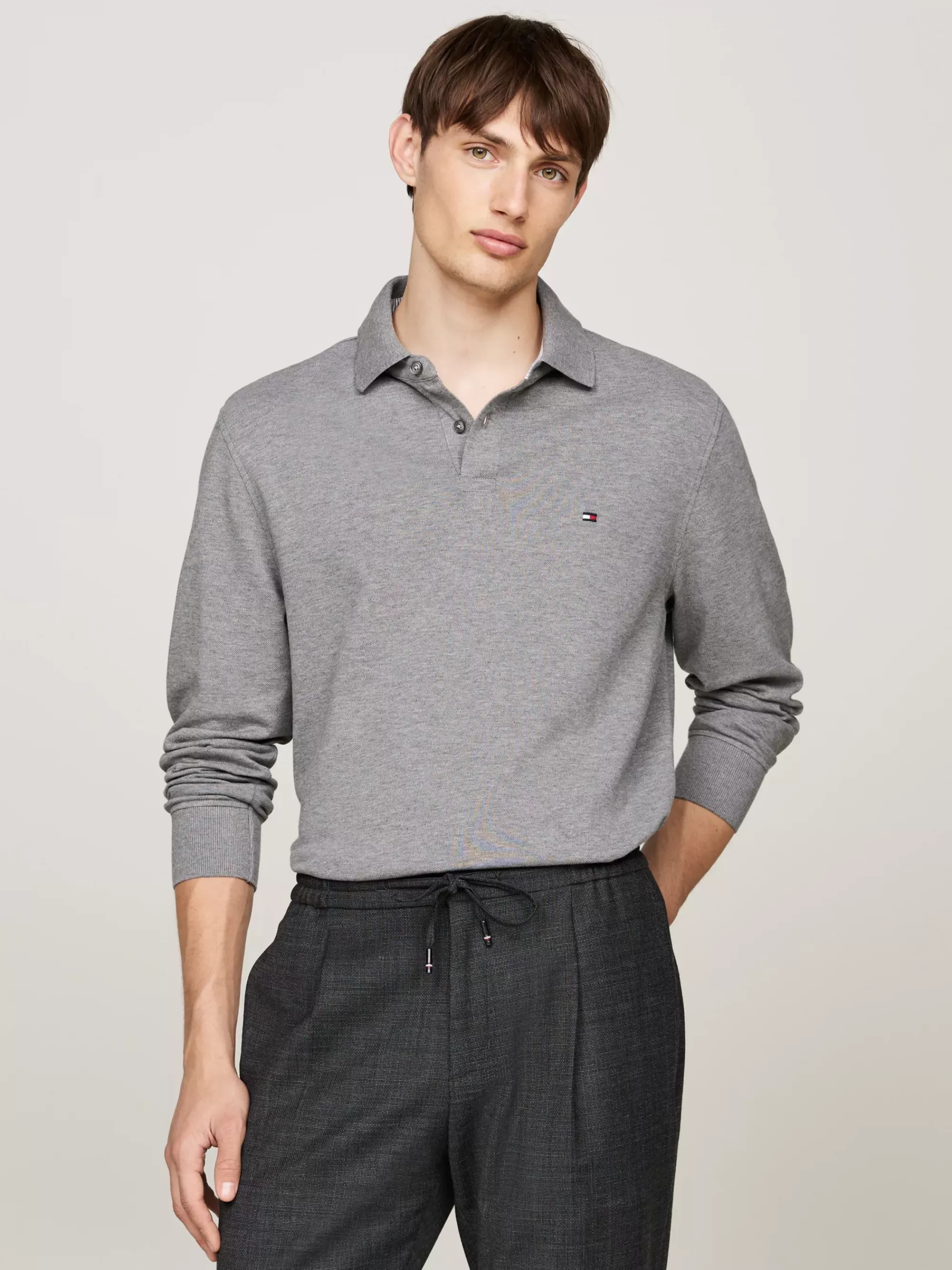 Polo's*Tommy Hilfiger 1985 Regular Fit Polo Met Lange Mouwen MEDIUM GREY HEATHER
