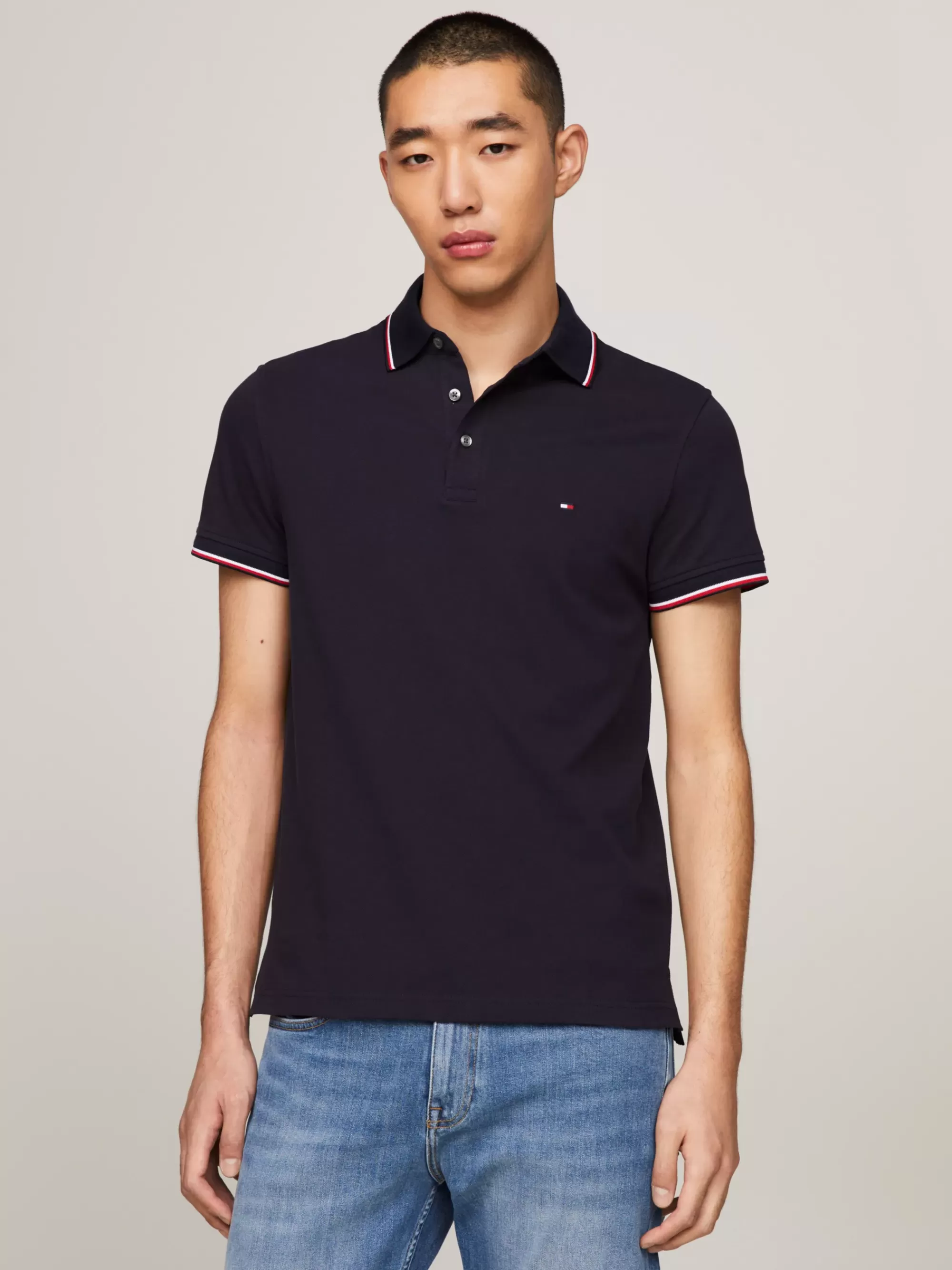Polo's*Tommy Hilfiger 1985 Slim Fit Polo Met Signature-rand DESERT SKY