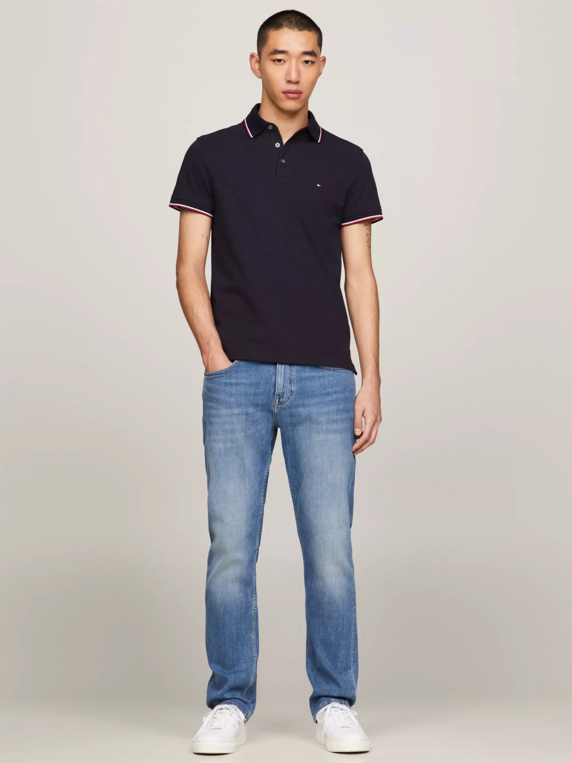 Polo's*Tommy Hilfiger 1985 Slim Fit Polo Met Signature-rand DESERT SKY