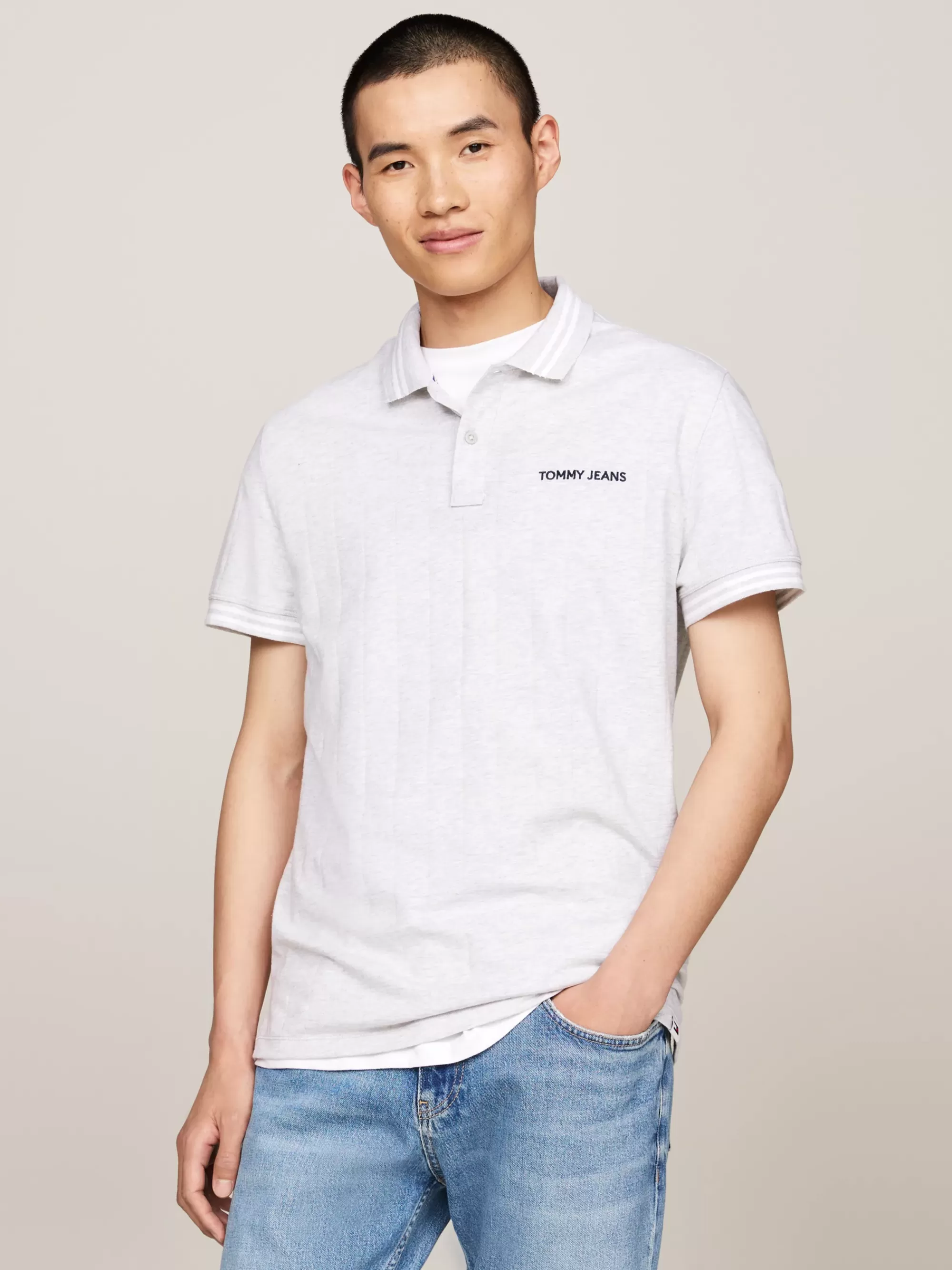 Polo's*Tommy Hilfiger Classic Polo Met Varsity-strepen SILVER GREY