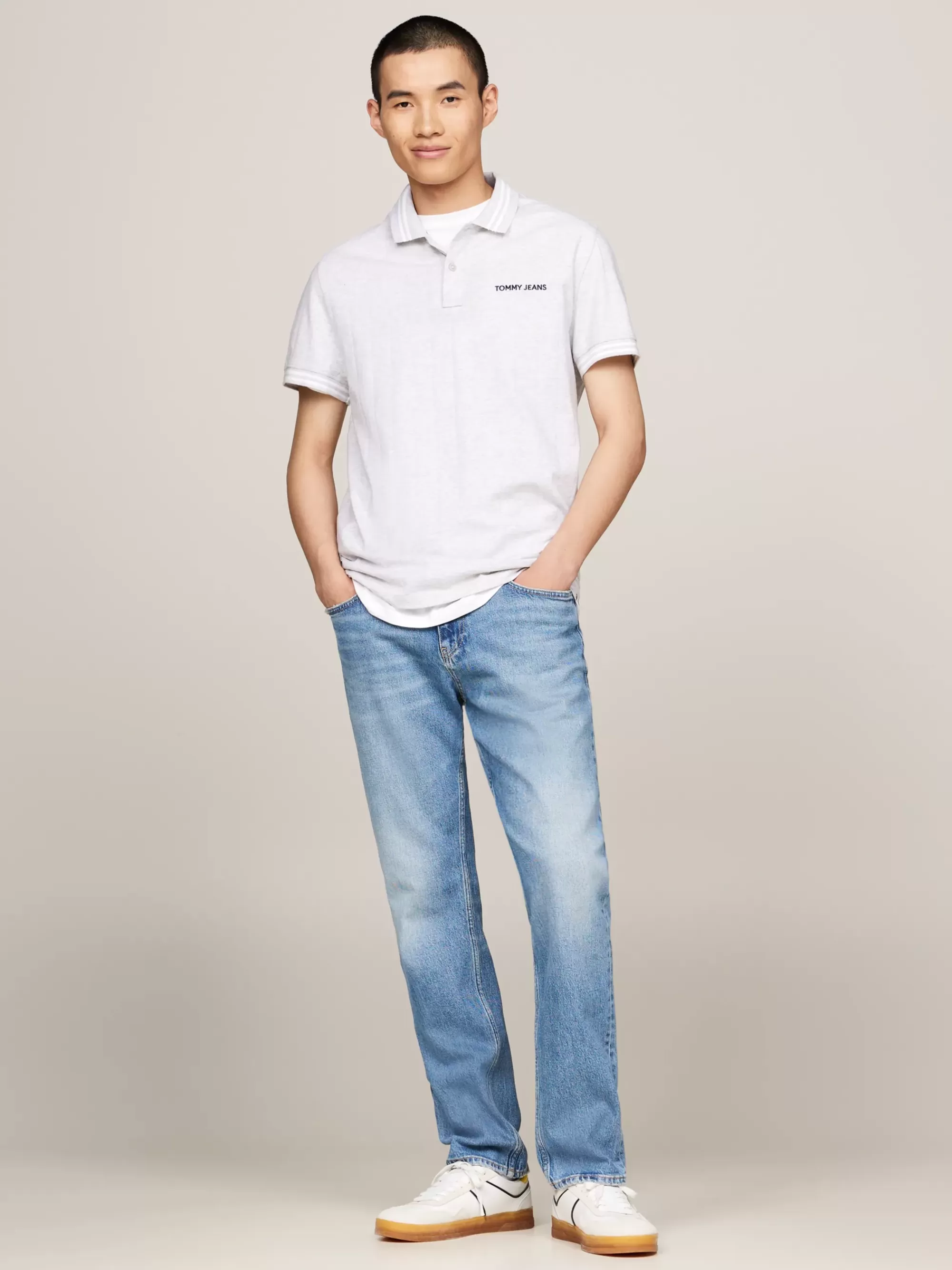 Polo's*Tommy Hilfiger Classic Polo Met Varsity-strepen SILVER GREY