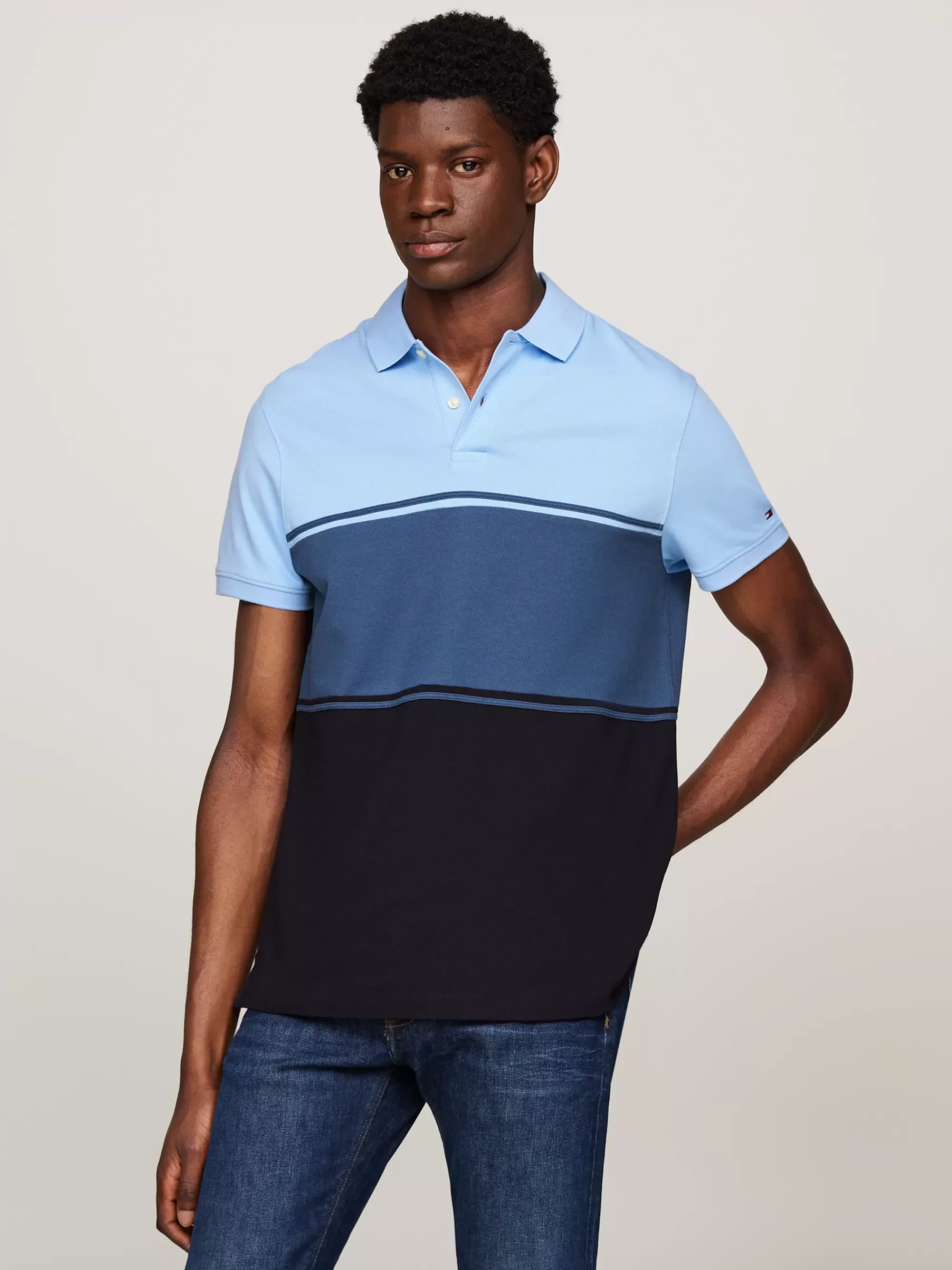 Polo's*Tommy Hilfiger Colour-blocked Polo Met Geborduurde Vlag AEGEAN SEA