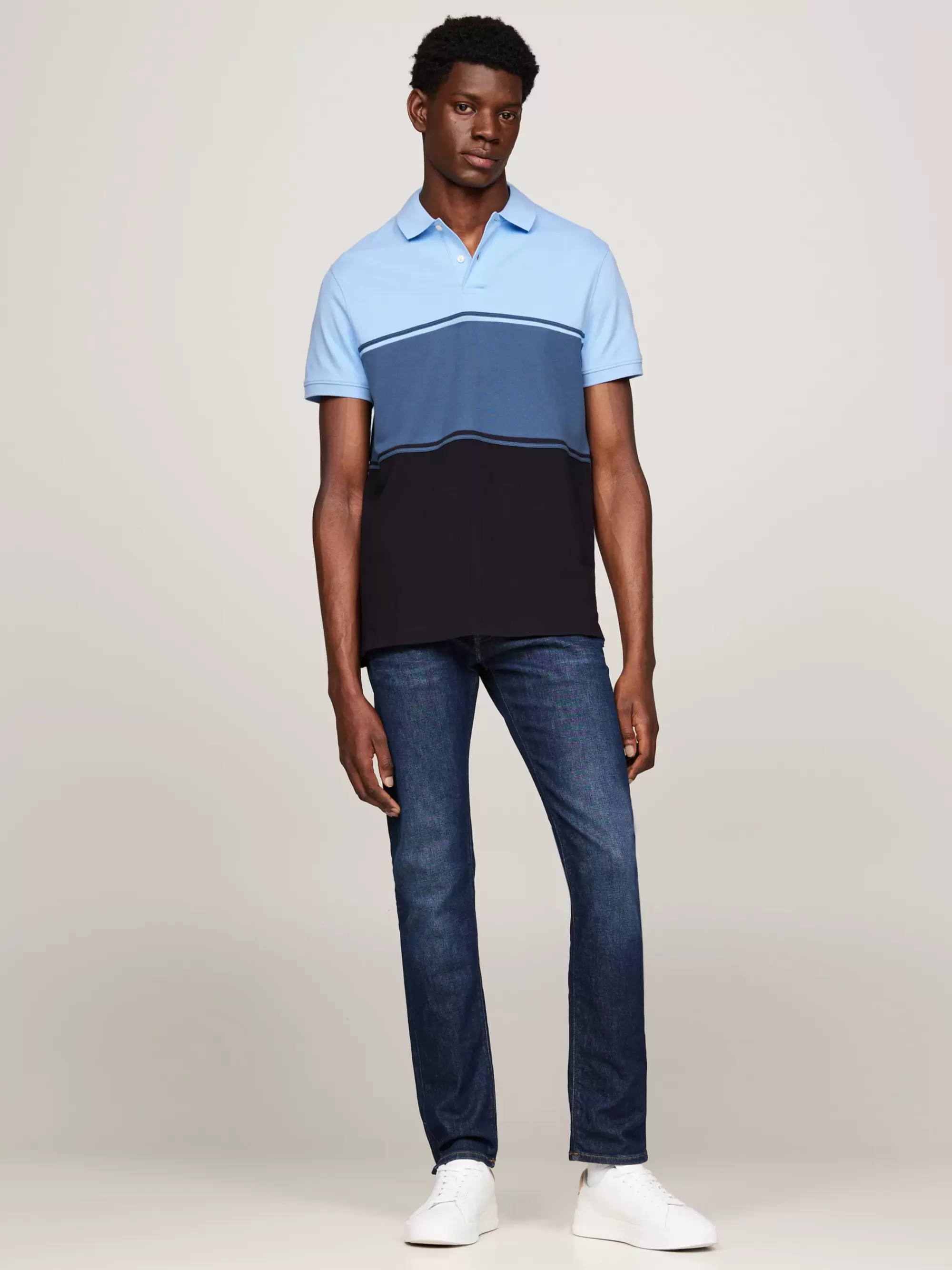 Polo's*Tommy Hilfiger Colour-blocked Polo Met Geborduurde Vlag AEGEAN SEA