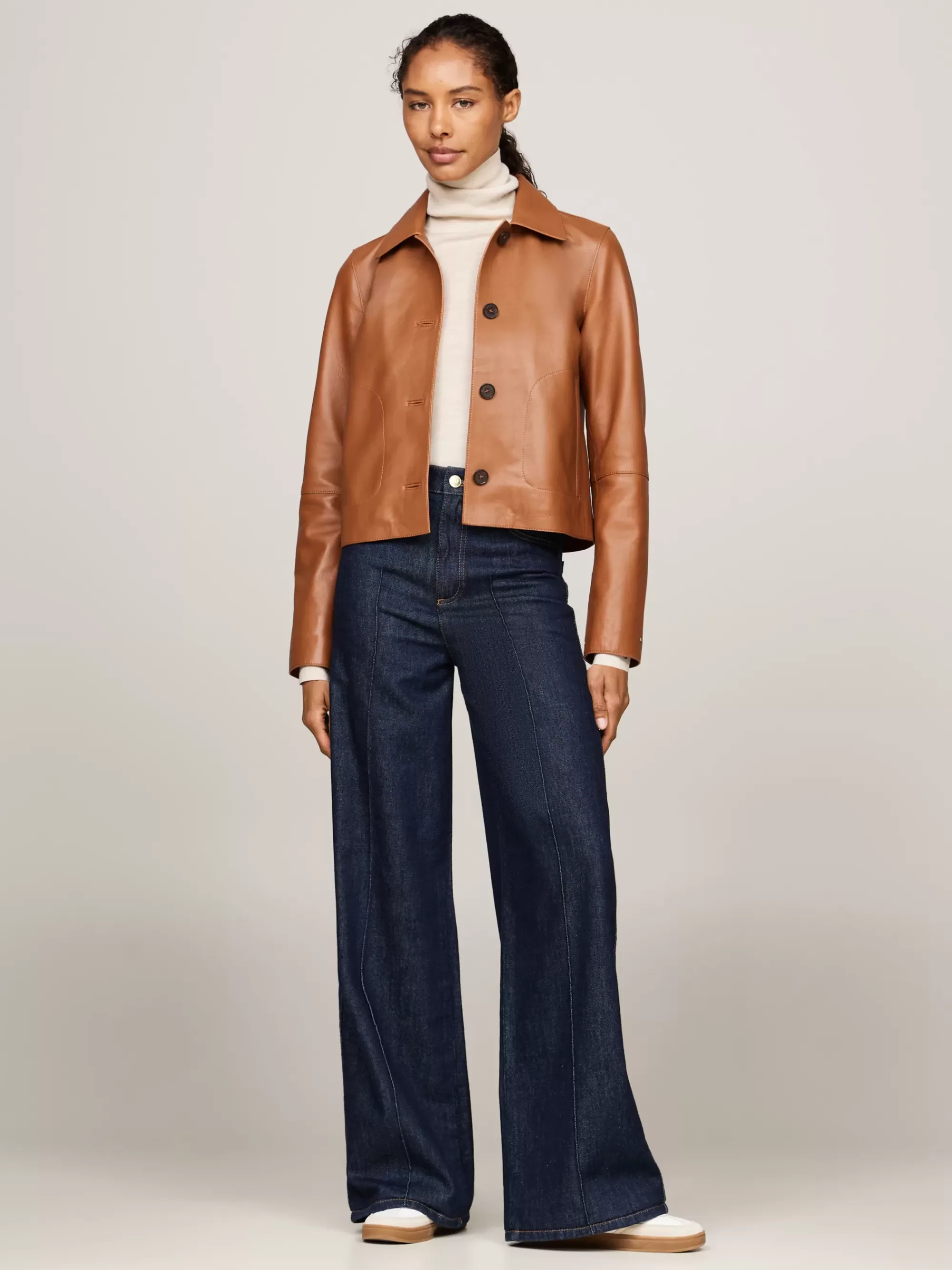 Jassen & Jacks*Tommy Hilfiger Cropped Leren Slim Fit Jack CLASSIC KHAKI