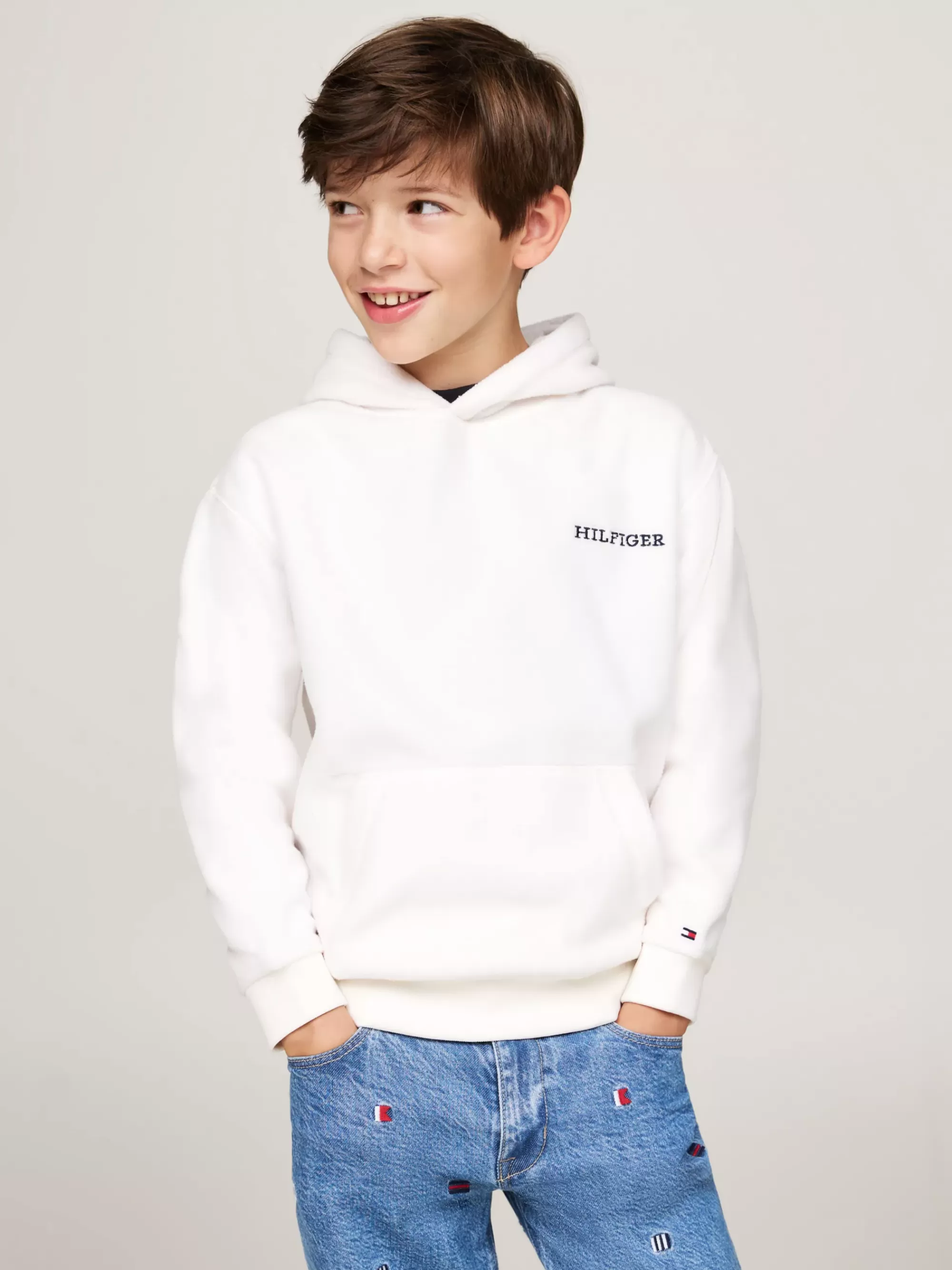 Sweatshirts & Hoodies | Sweatshirts & Hoodies*Tommy Hilfiger Fleece Hoodie Met Hilfiger Monotype-logo ANCIENT WHITE