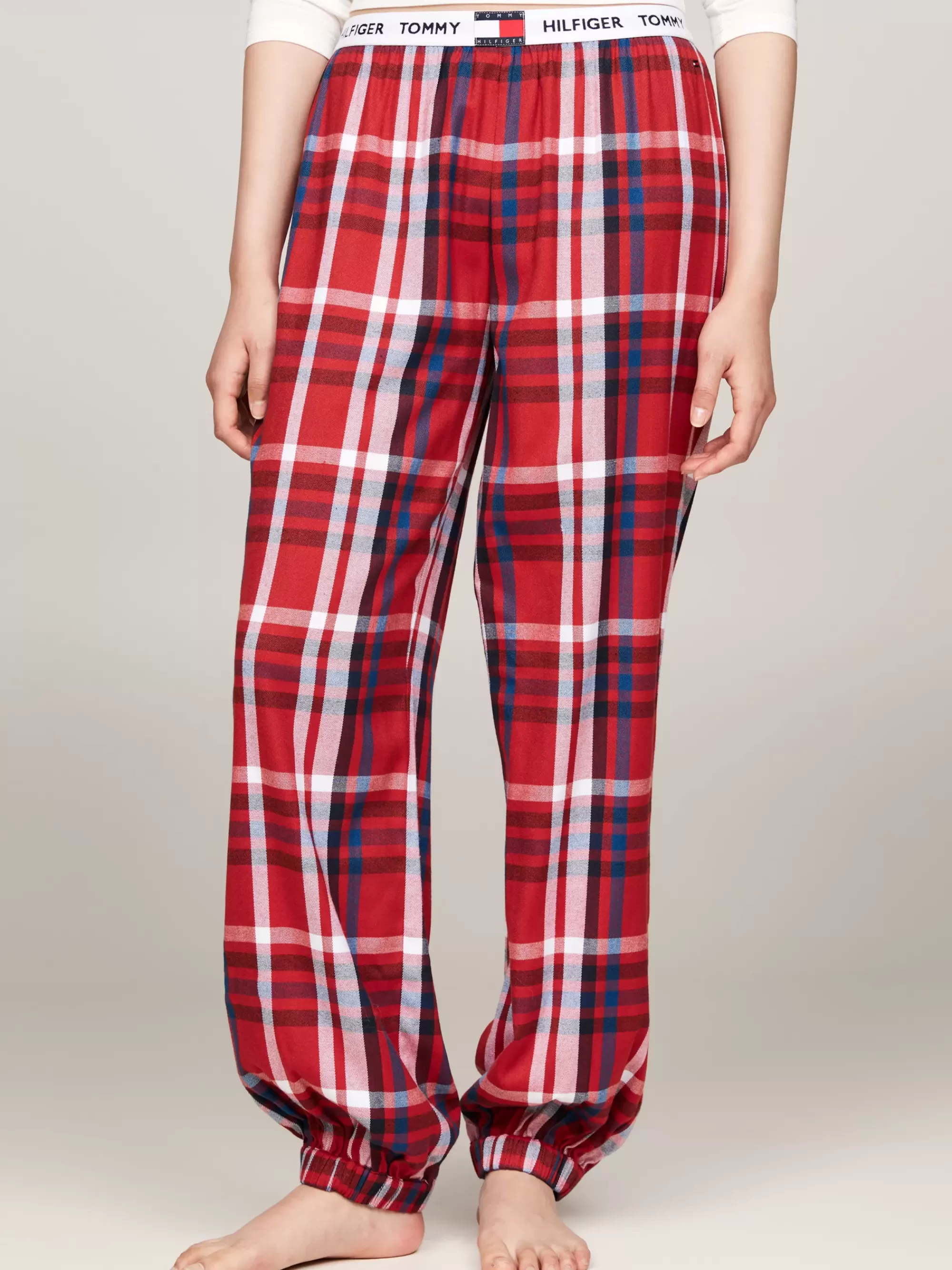 Pyjama's & Nachtkleding*Tommy Hilfiger Heritage Flanellen Pyjamabroek Met Boorden HERITAGE PLAID DARK MAGMA