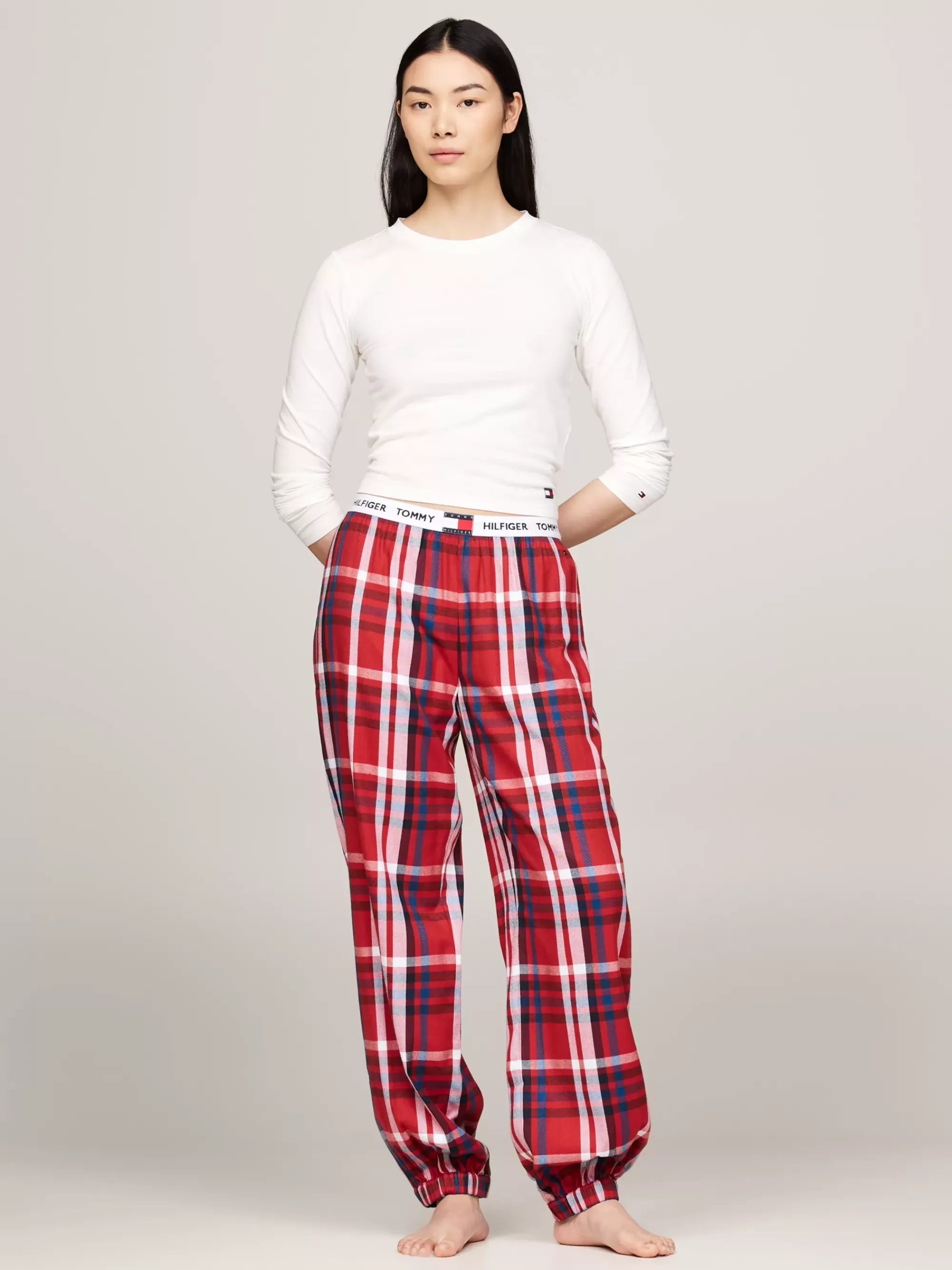 Pyjama's & Nachtkleding*Tommy Hilfiger Heritage Flanellen Pyjamabroek Met Boorden HERITAGE PLAID DARK MAGMA