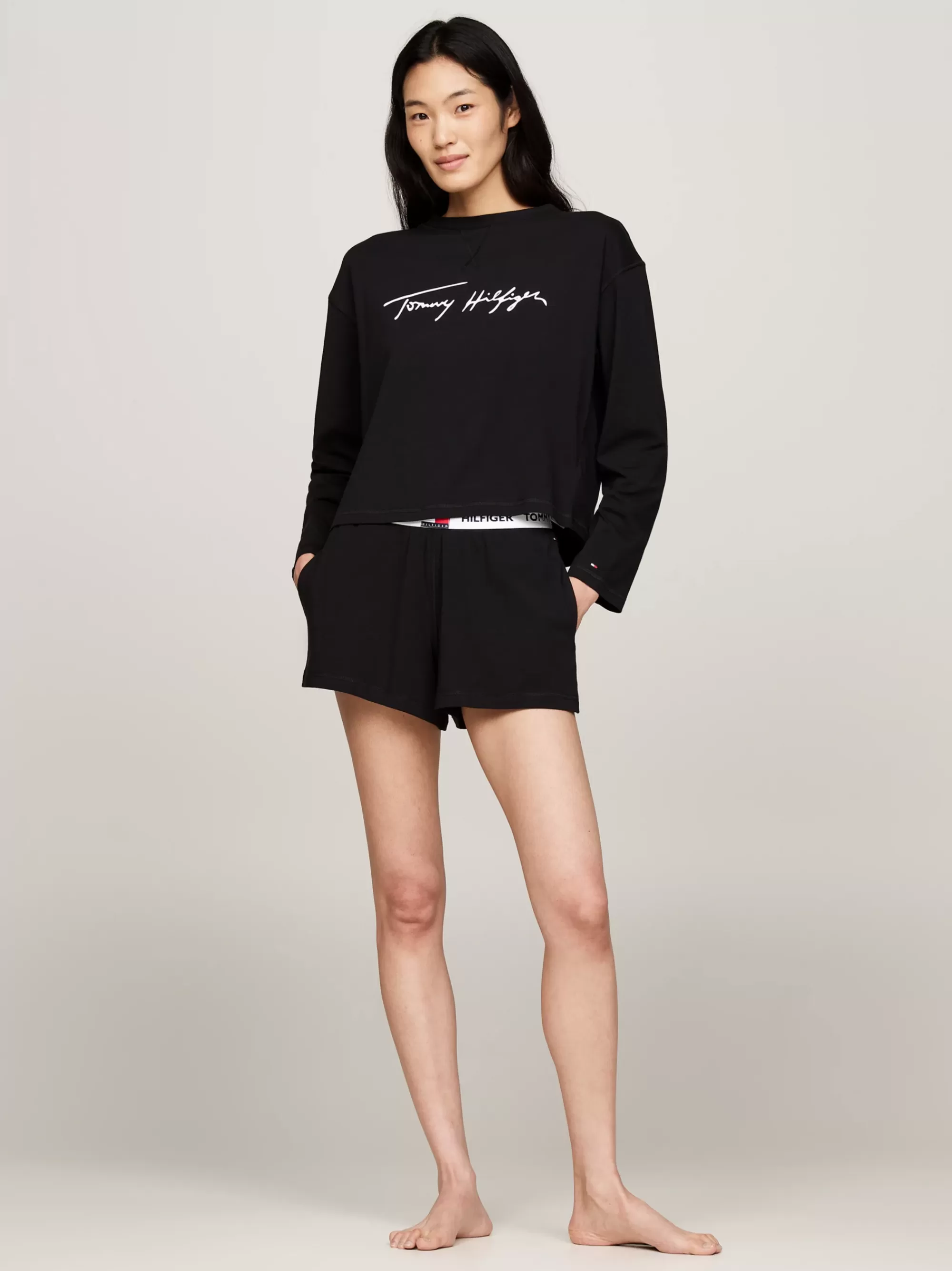 Pyjama's & Nachtkleding*Tommy Hilfiger Heritage Pyjamaset Met T-shirt En Short BLACK