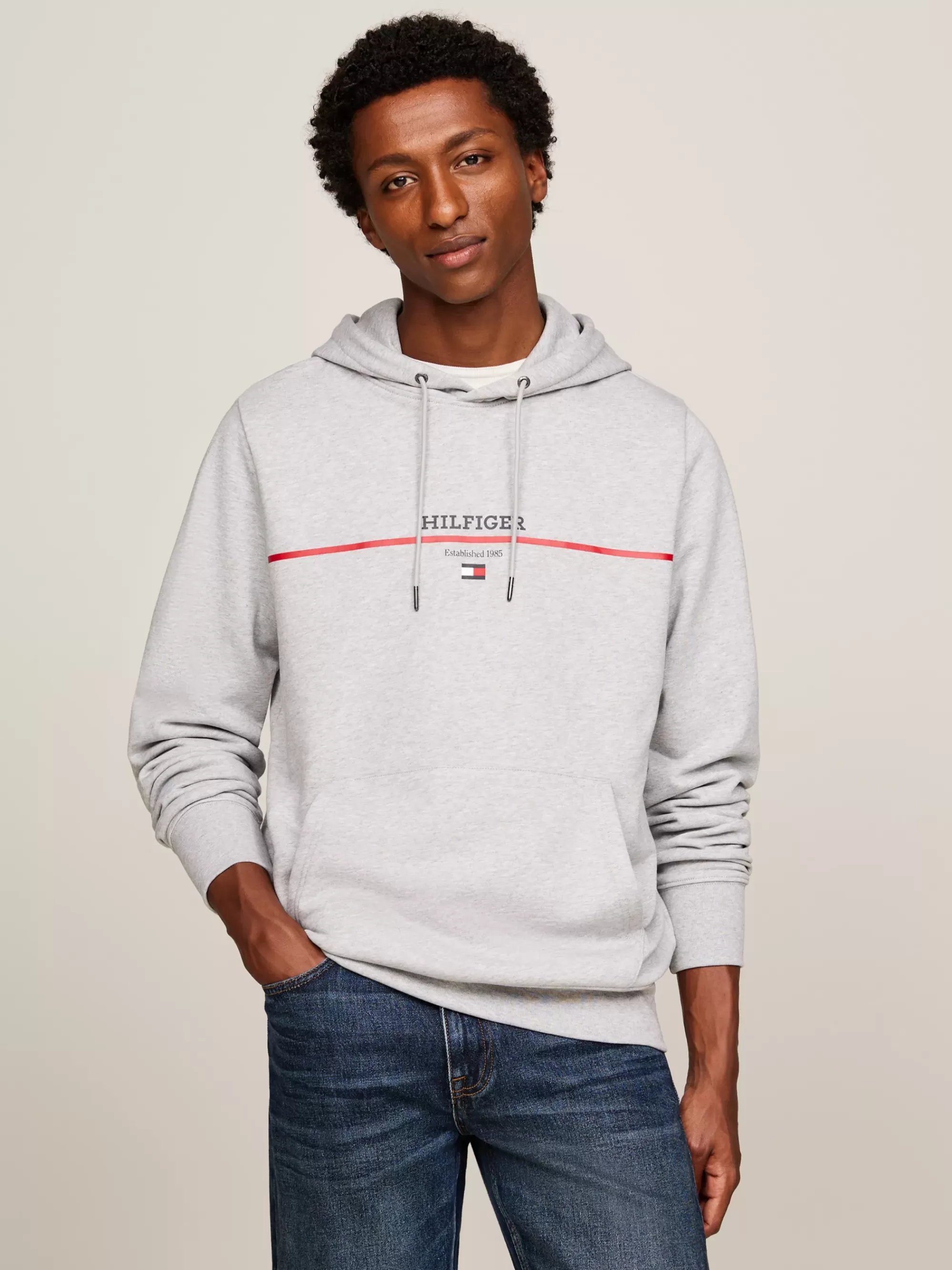 Sweatshirts & Hoodies*Tommy Hilfiger Hilfiger Monotype Terry-hoodie Met Streep LIGHT GREY HEATHER