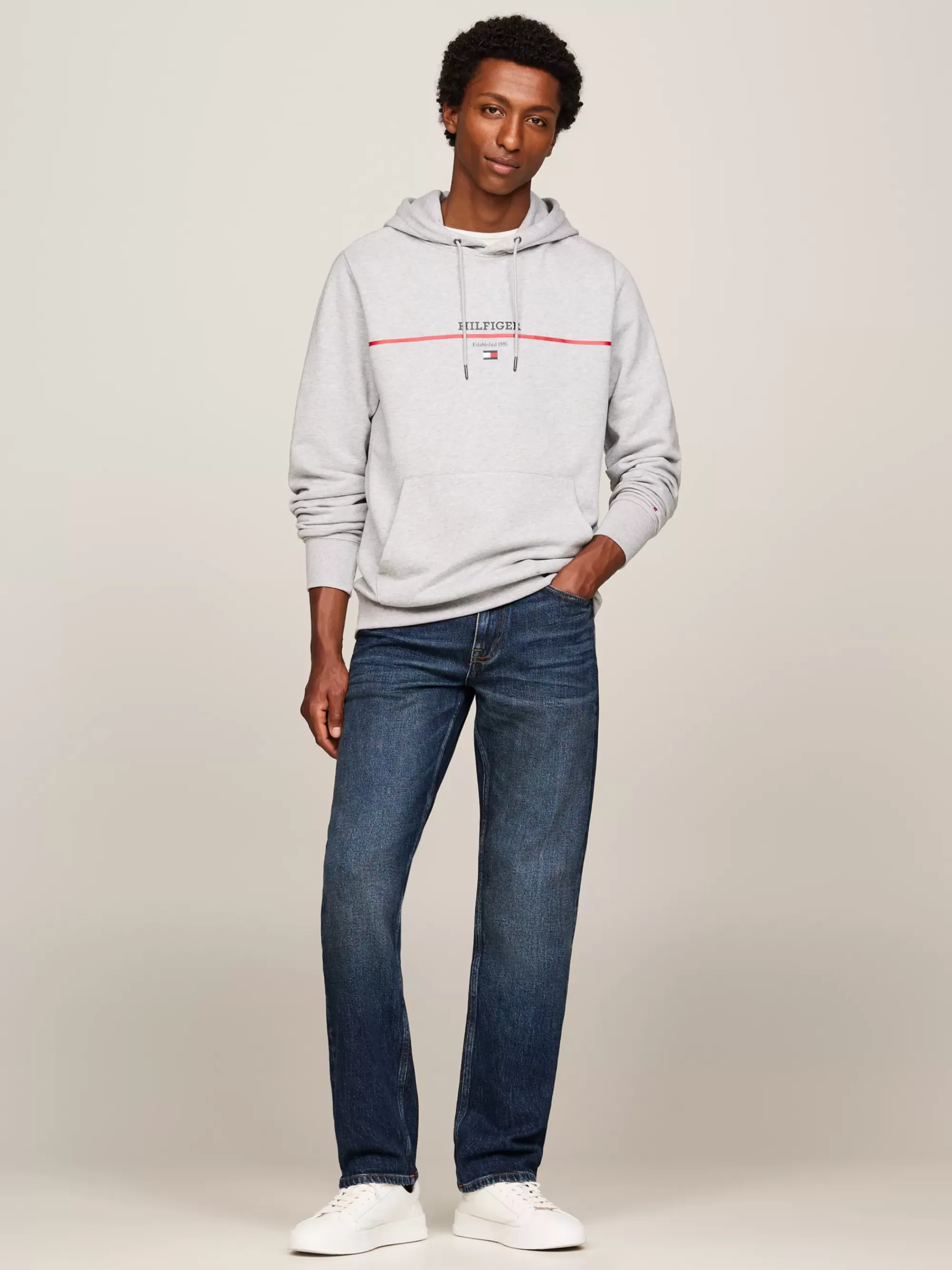 Sweatshirts & Hoodies*Tommy Hilfiger Hilfiger Monotype Terry-hoodie Met Streep LIGHT GREY HEATHER