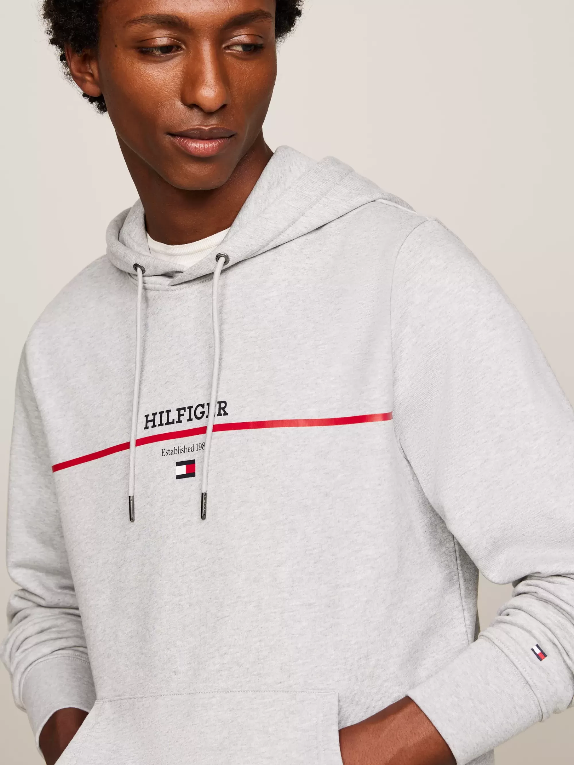 Sweatshirts & Hoodies*Tommy Hilfiger Hilfiger Monotype Terry-hoodie Met Streep LIGHT GREY HEATHER