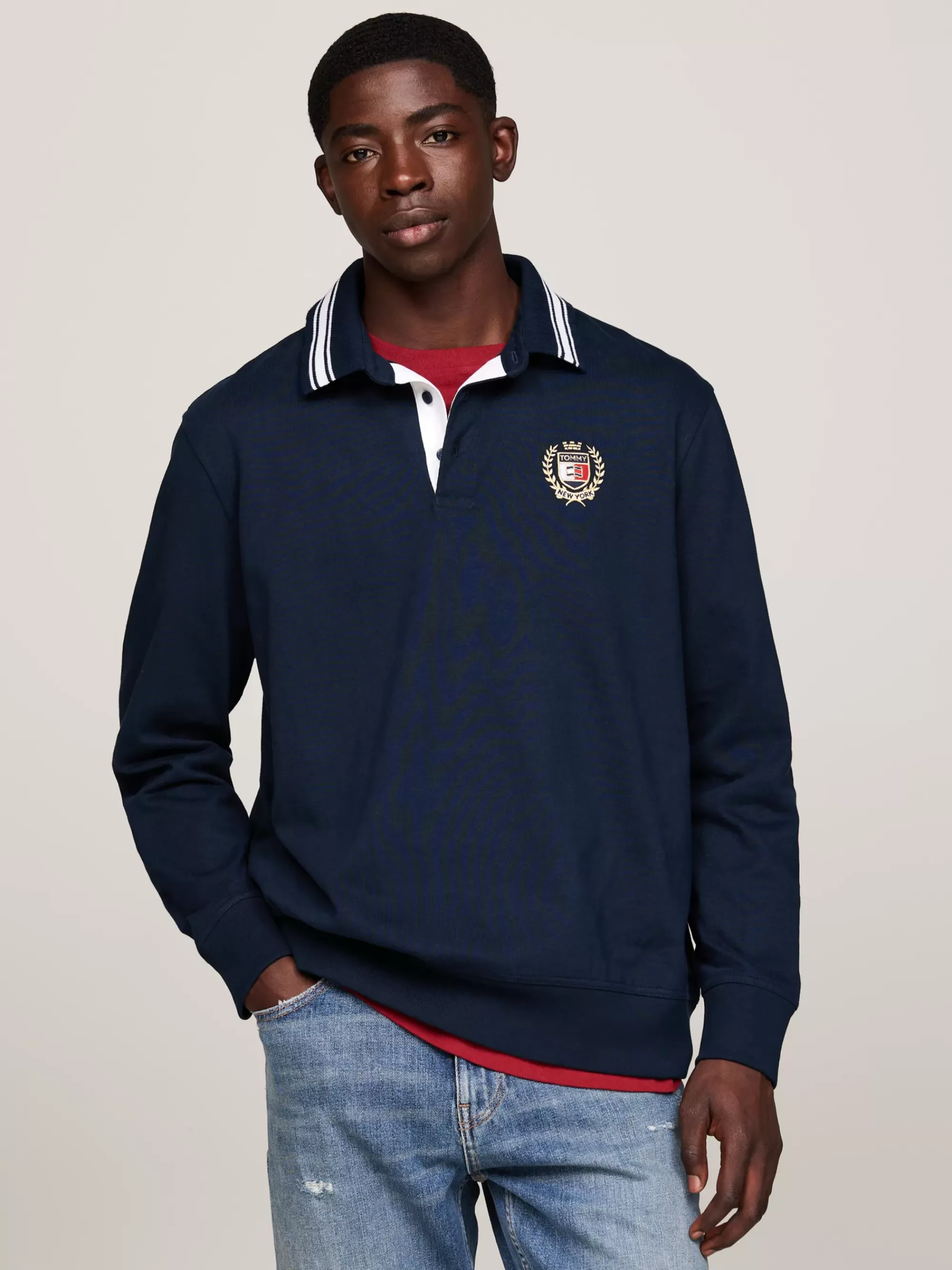 Polo's*Tommy Hilfiger Oversized Rugbypolo Met Geborduurd Embleem DARK NIGHT NAVY