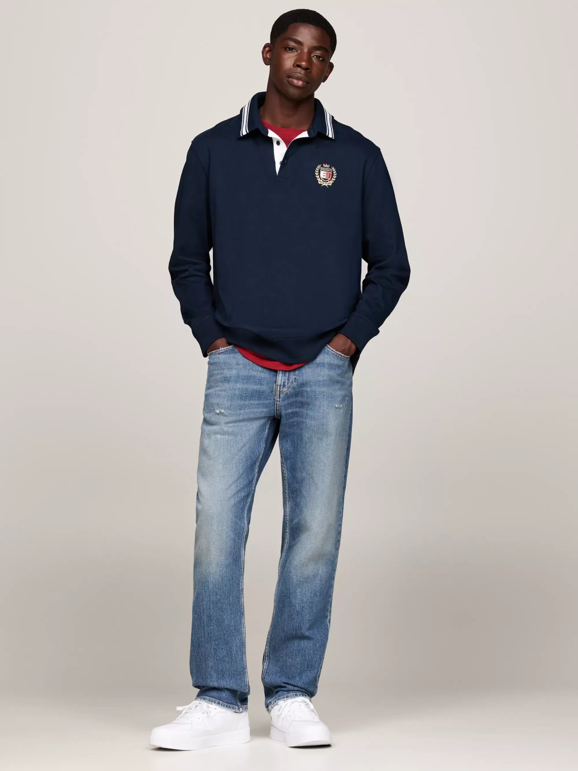 Polo's*Tommy Hilfiger Oversized Rugbypolo Met Geborduurd Embleem DARK NIGHT NAVY