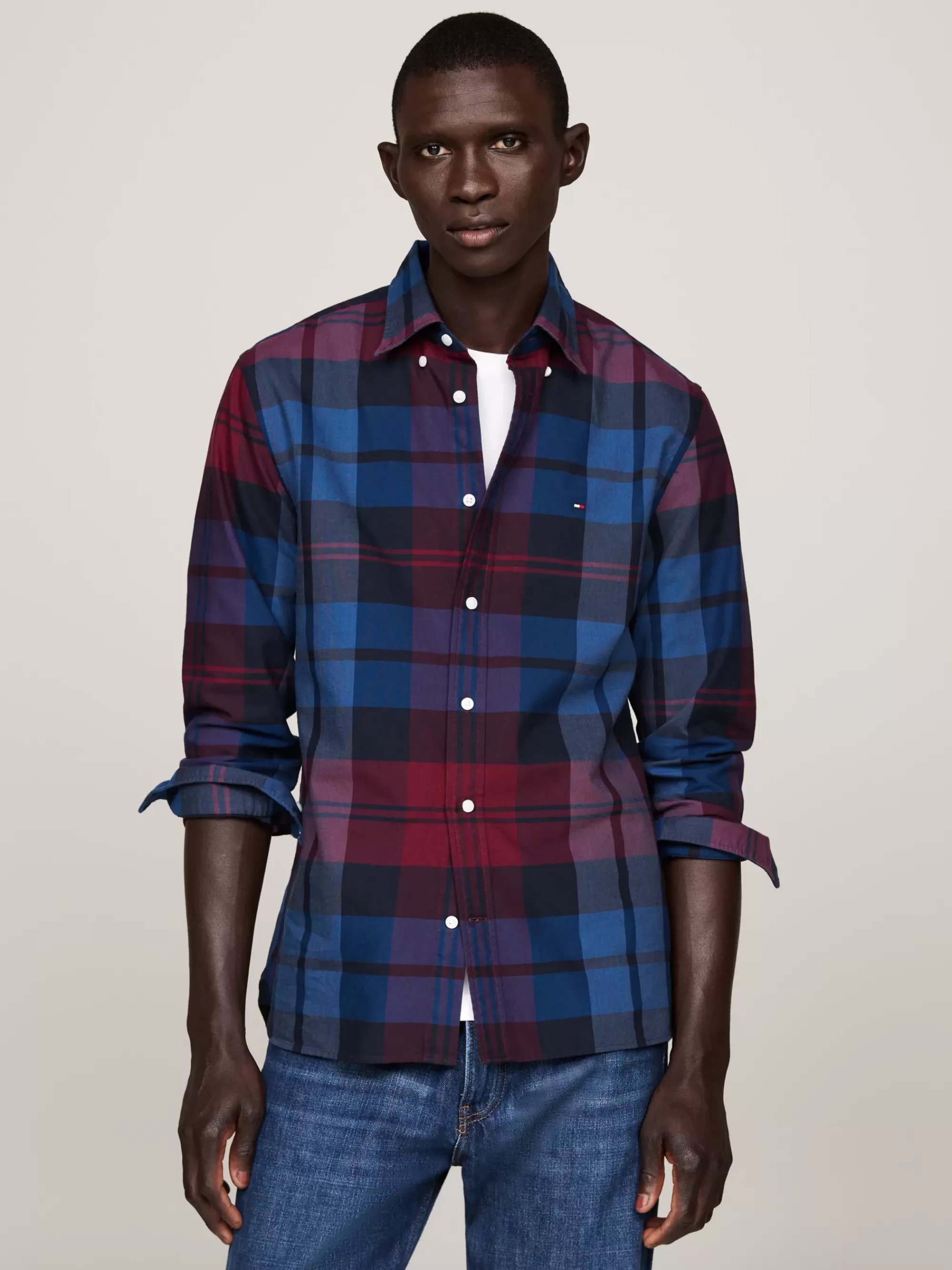 Overhemden*Tommy Hilfiger Oxford-overhemd Met Black Watch-tartanruit ROUGE / MULTI