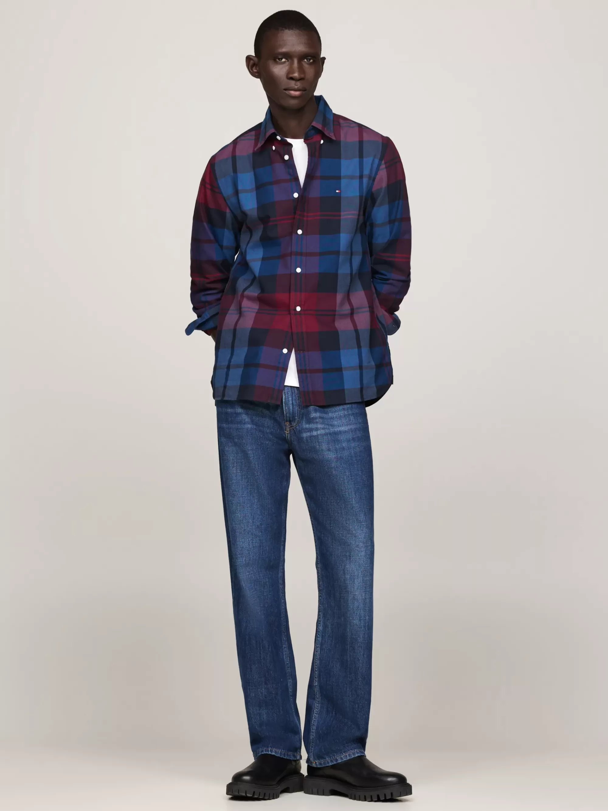 Overhemden*Tommy Hilfiger Oxford-overhemd Met Black Watch-tartanruit ROUGE / MULTI