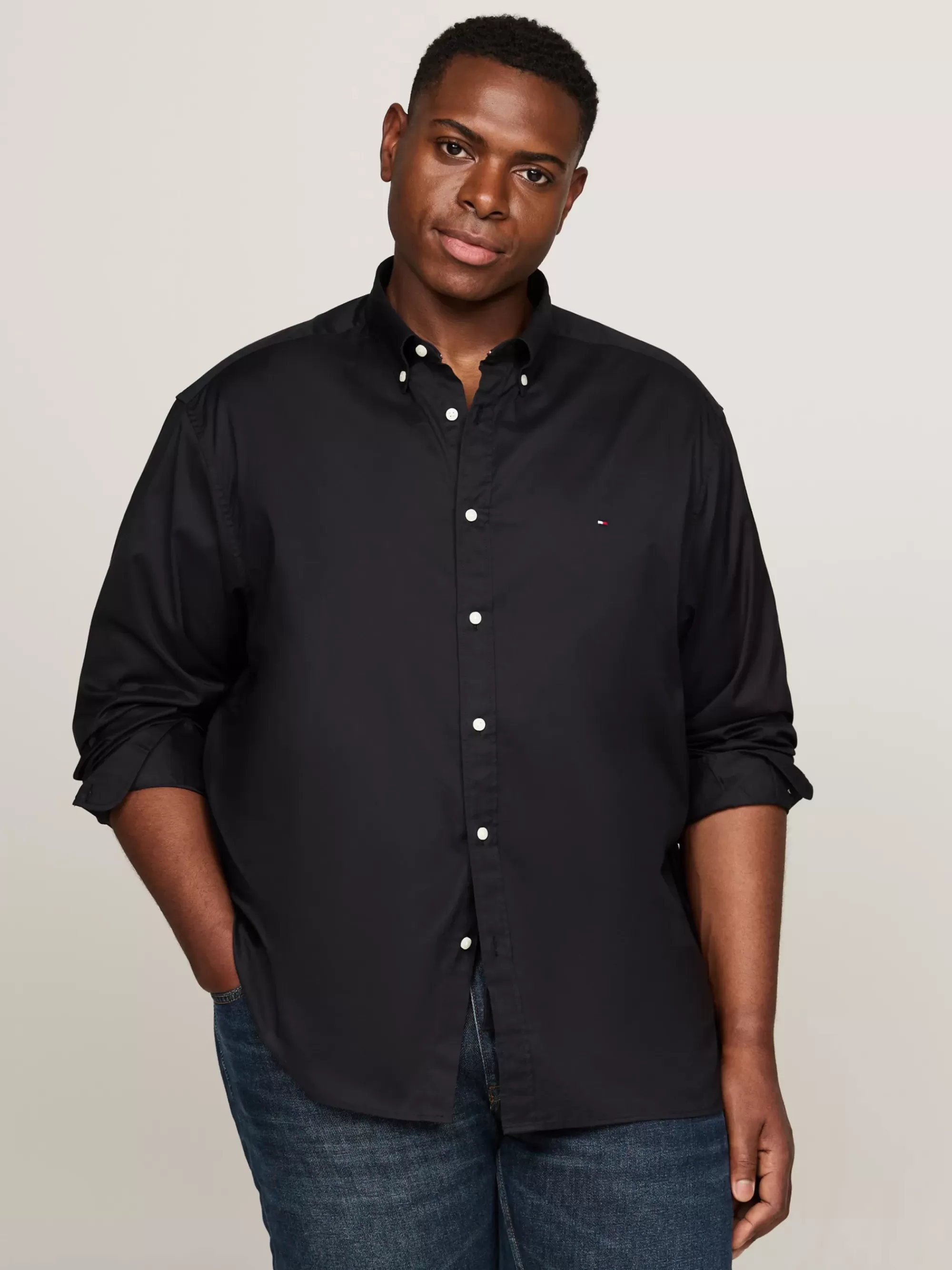 Overhemden*Tommy Hilfiger Plus TH Flex Regular Fit Poplin Overhemd BLACK