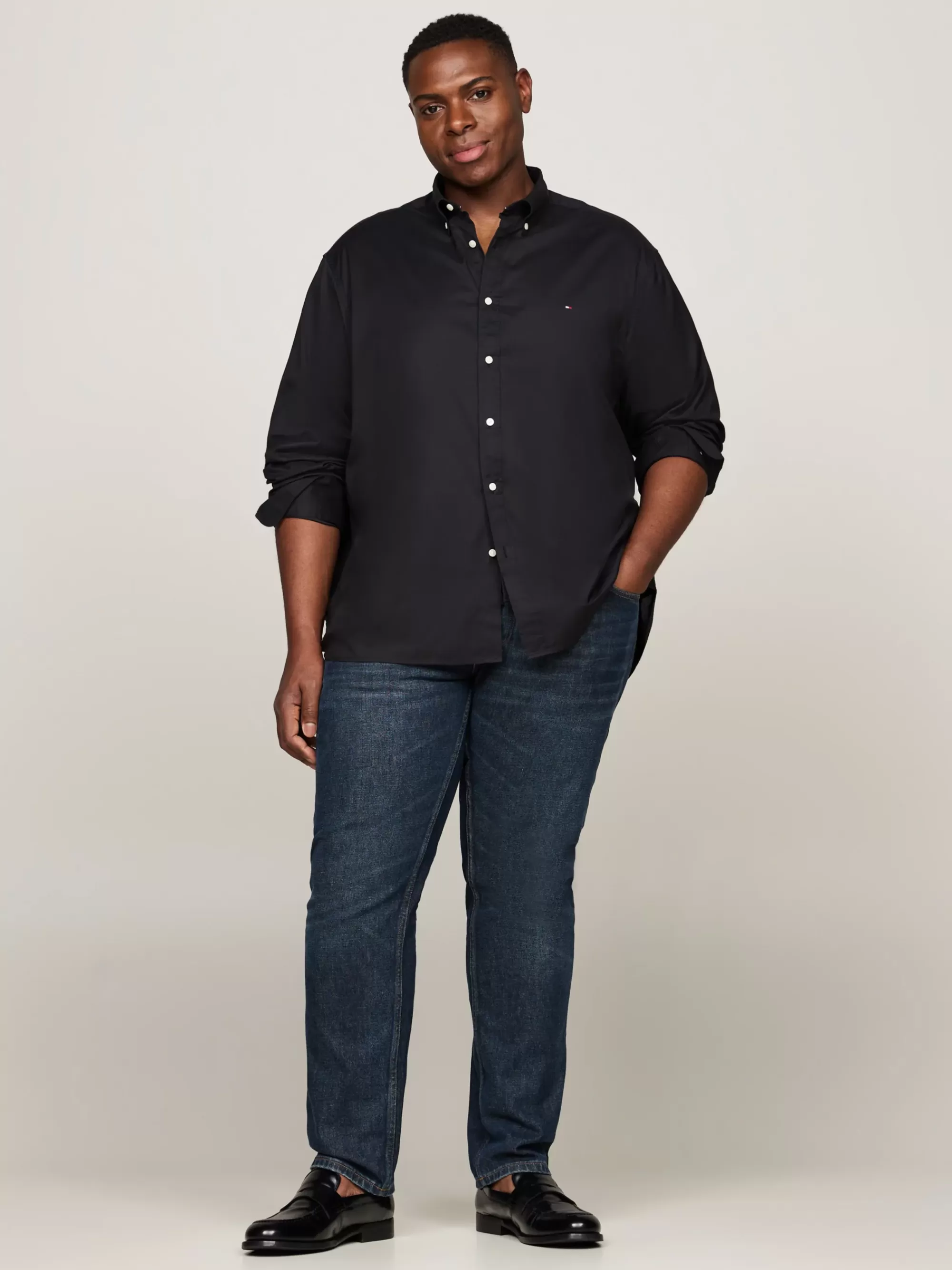 Overhemden*Tommy Hilfiger Plus TH Flex Regular Fit Poplin Overhemd BLACK