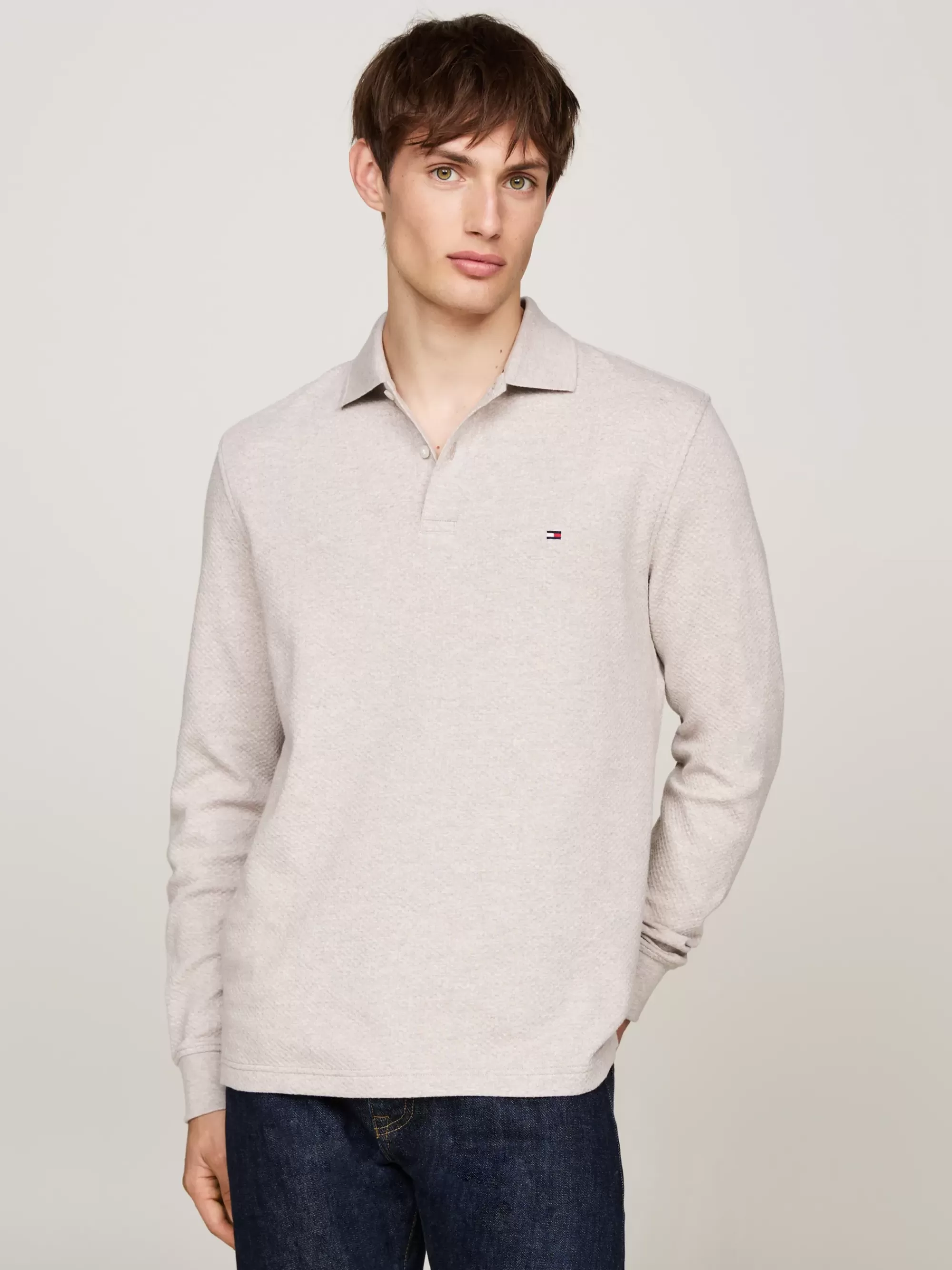 Polo's*Tommy Hilfiger Polo Met Lange Mouwen En Wafelstructuur PEBBLED HEATHER