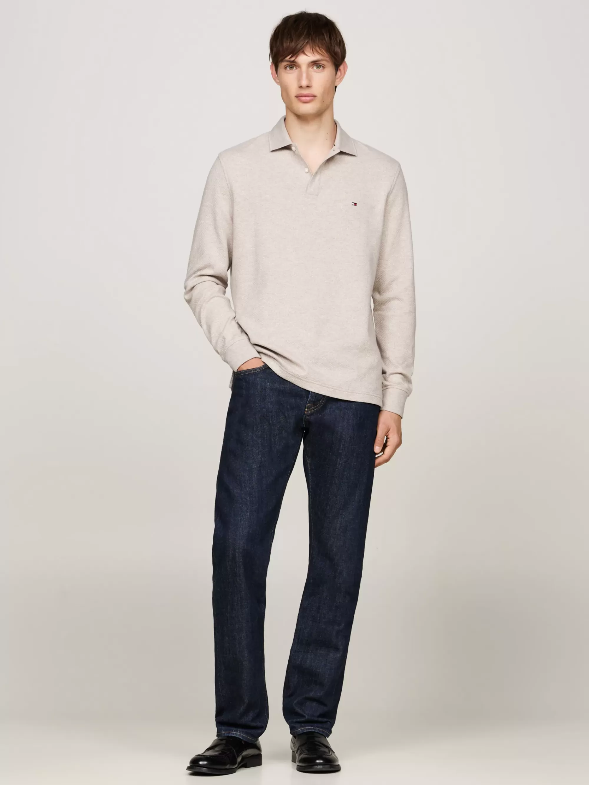 Polo's*Tommy Hilfiger Polo Met Lange Mouwen En Wafelstructuur PEBBLED HEATHER
