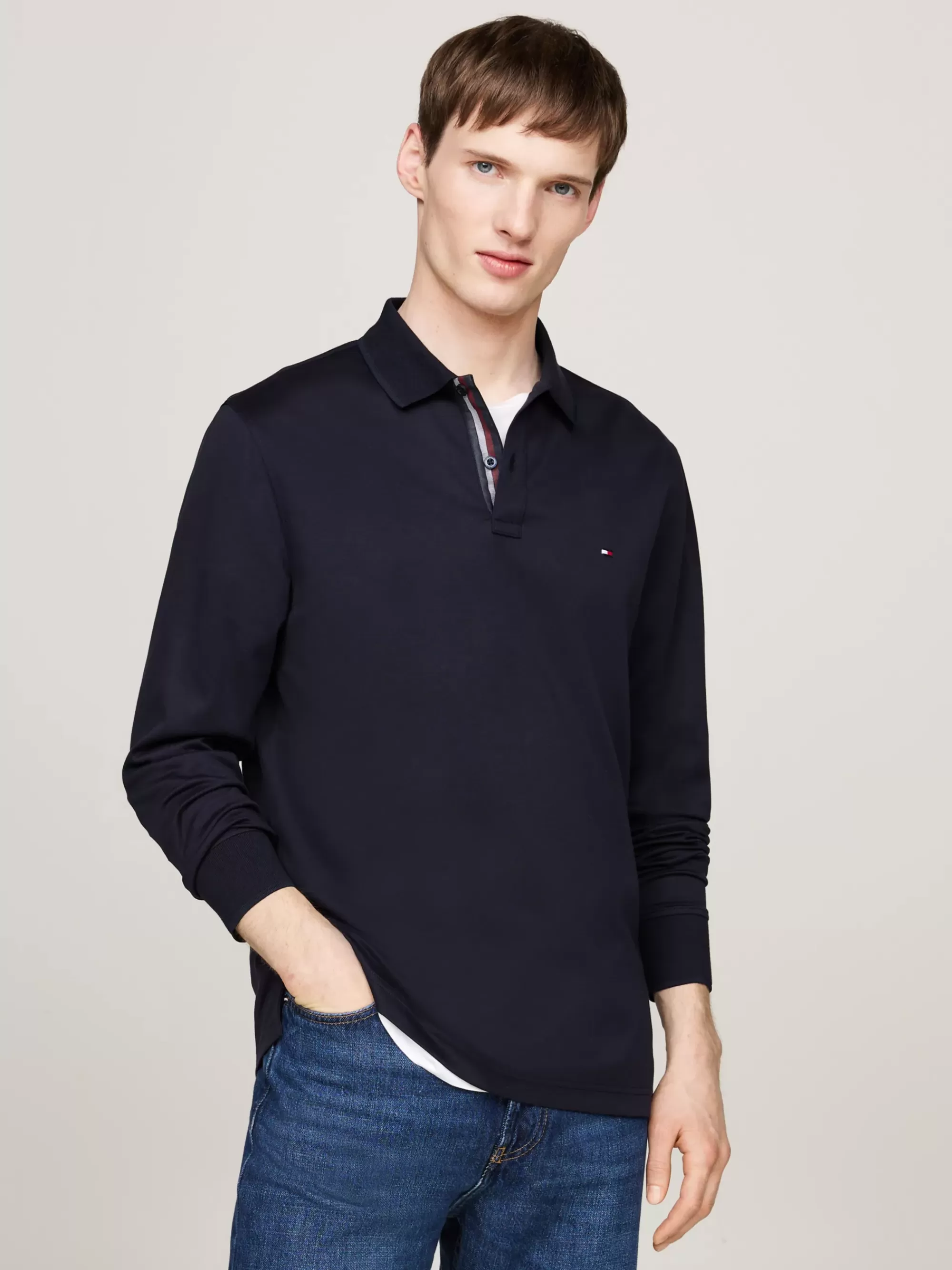 Polo's*Tommy Hilfiger Polo Van Jacquard Met Lange Mouwen DESERT SKY