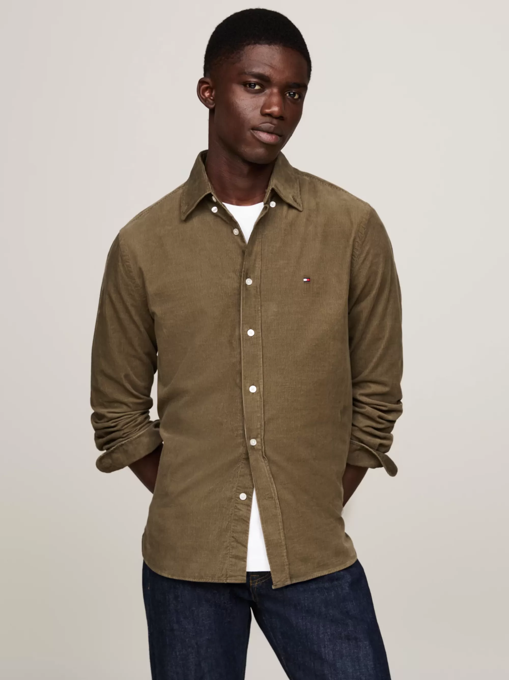 Overhemden*Tommy Hilfiger Regular Fit Corduroy Overhemd ARMY GREEN