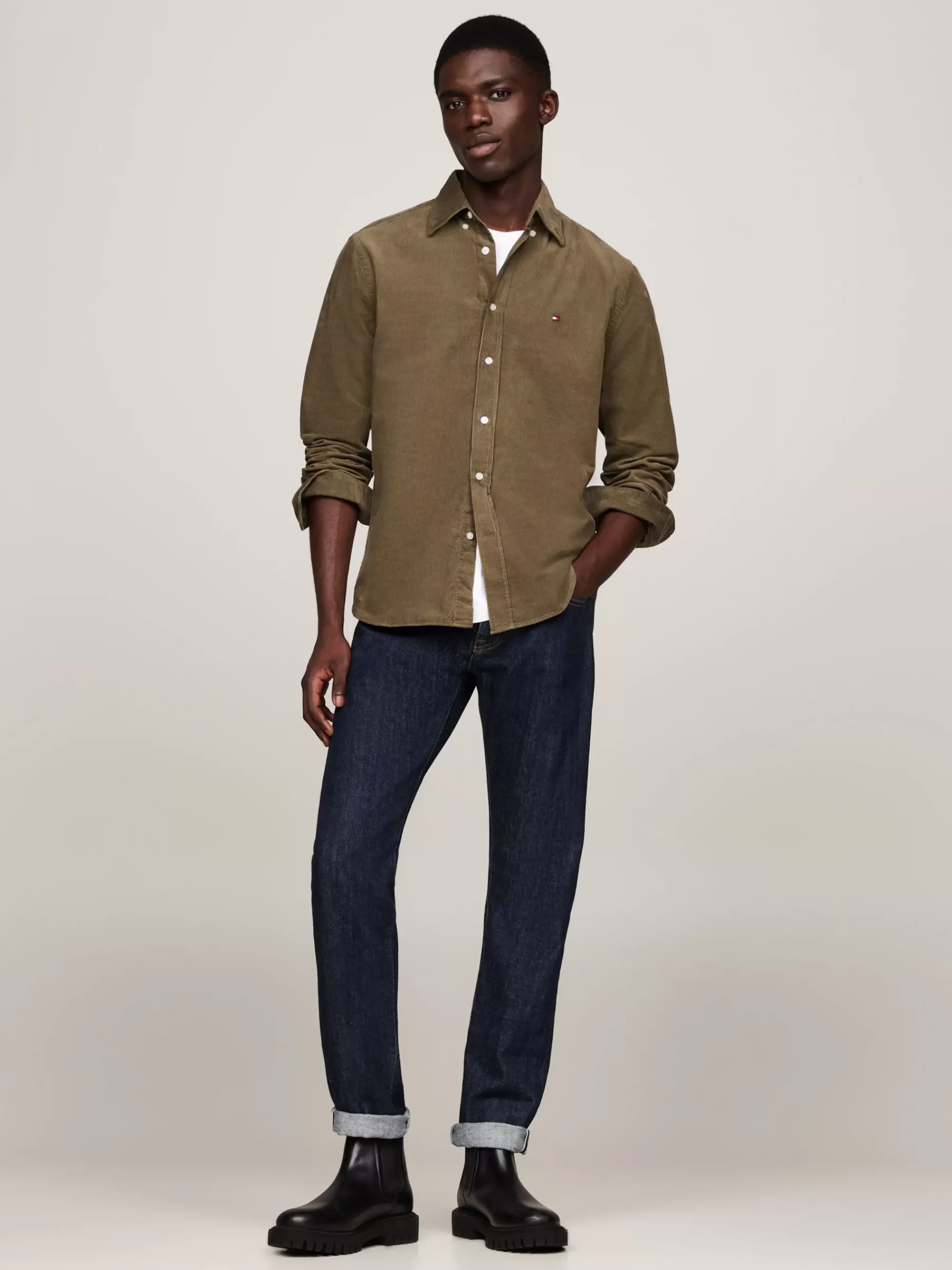 Overhemden*Tommy Hilfiger Regular Fit Corduroy Overhemd ARMY GREEN
