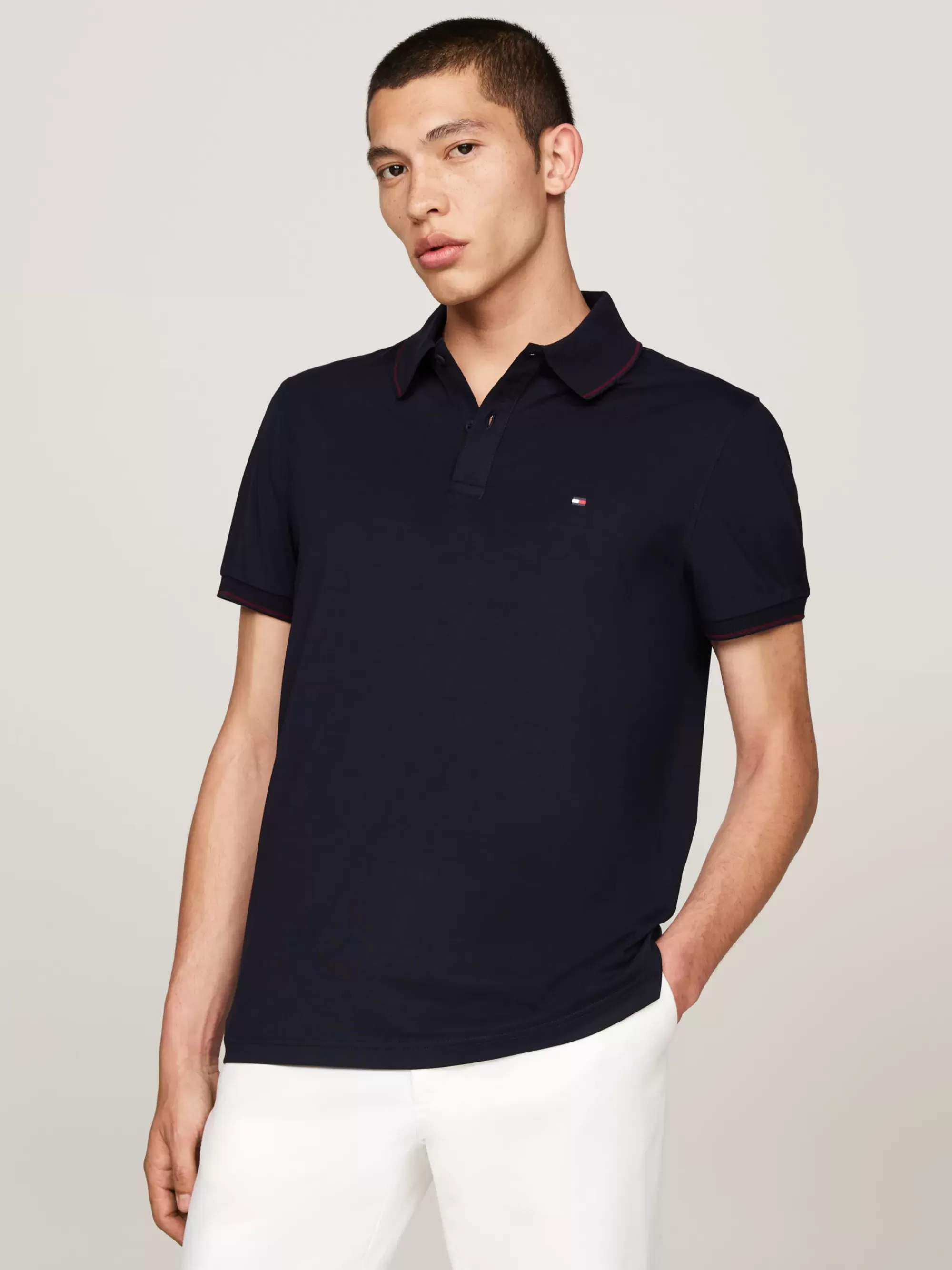 Polo's*Tommy Hilfiger Regular Fit Jersey Polo Met Contraststrepen DESERT SKY