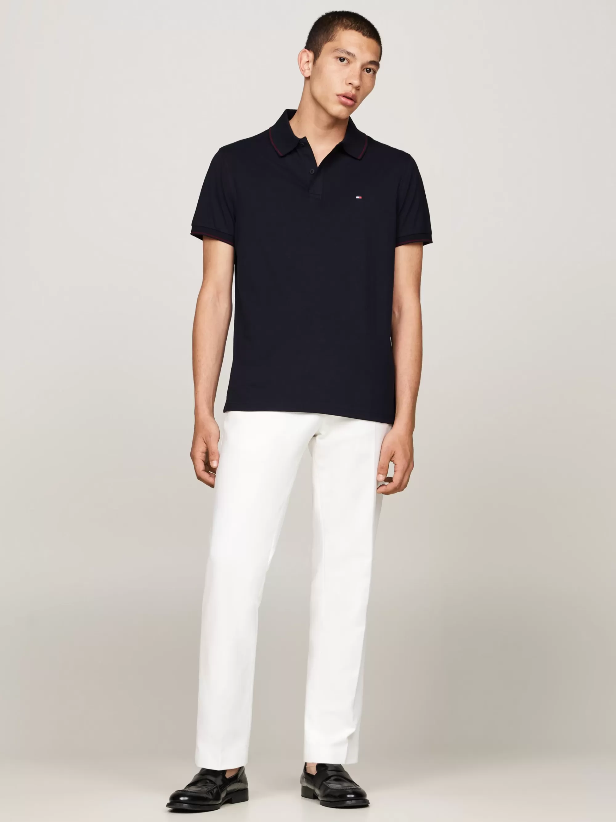 Polo's*Tommy Hilfiger Regular Fit Jersey Polo Met Contraststrepen DESERT SKY