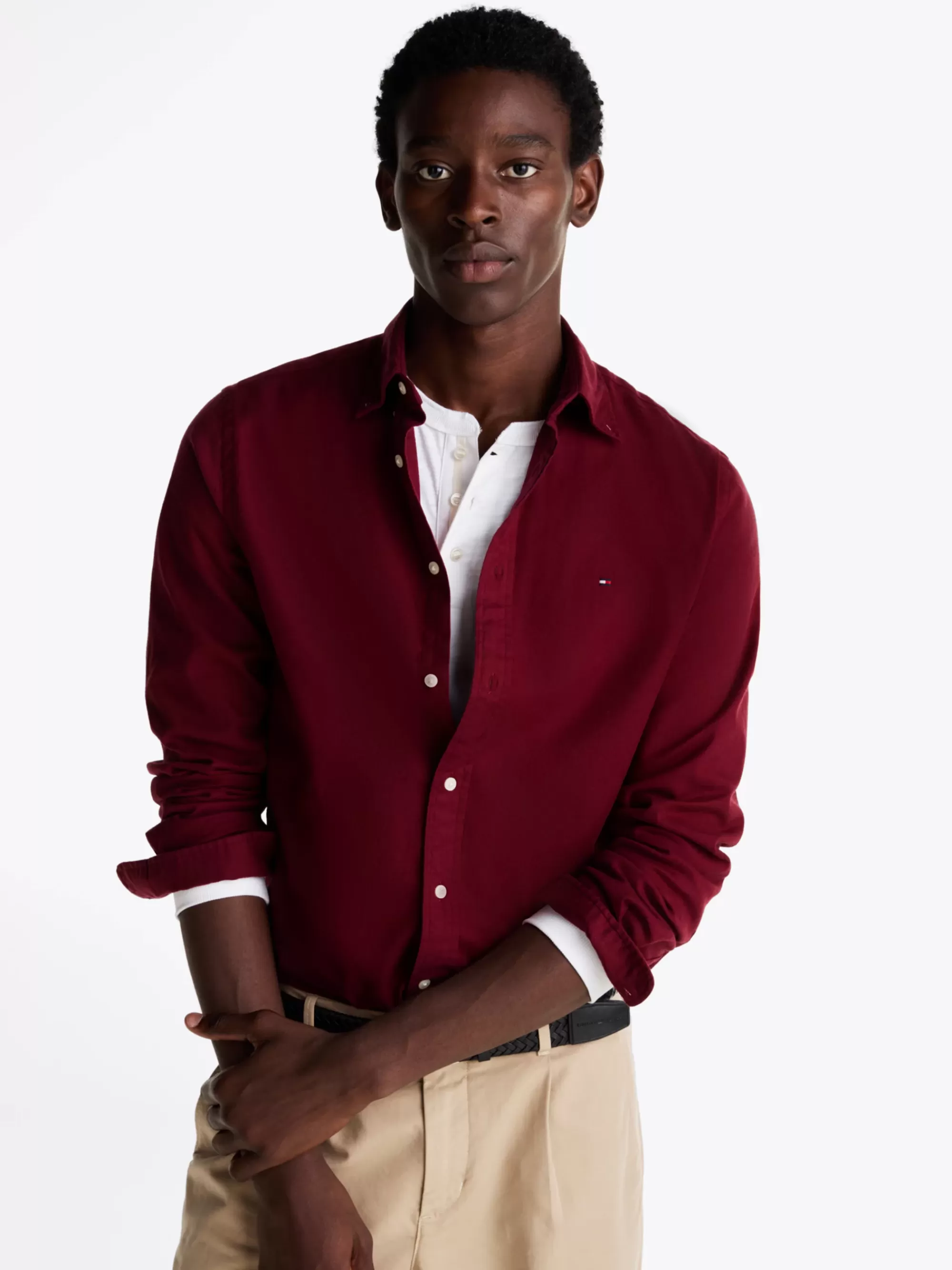 Overhemden*Tommy Hilfiger Regular Fit Overhemd Met Geborduurde Vlag DEEP ROUGE