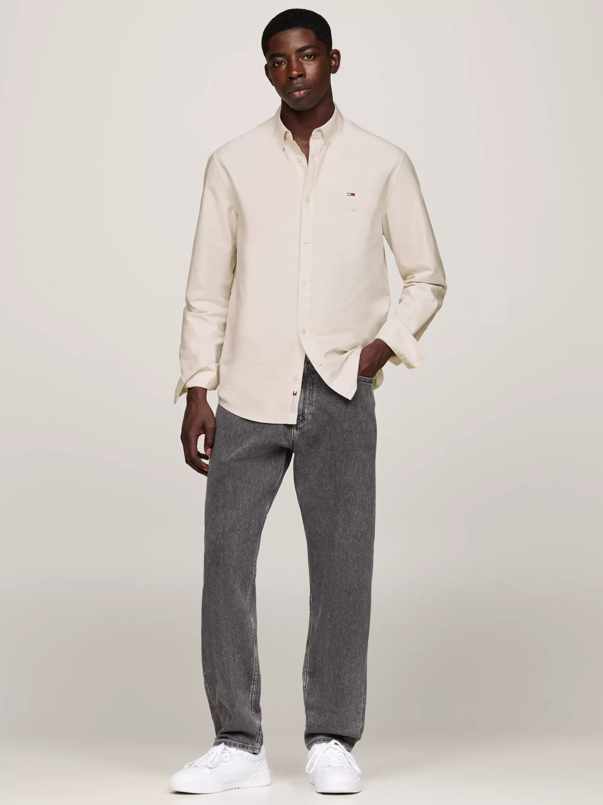 Overhemden*Tommy Hilfiger Regular Fit Oxford Overhemd Met Vlagpatch NEWSPRINT