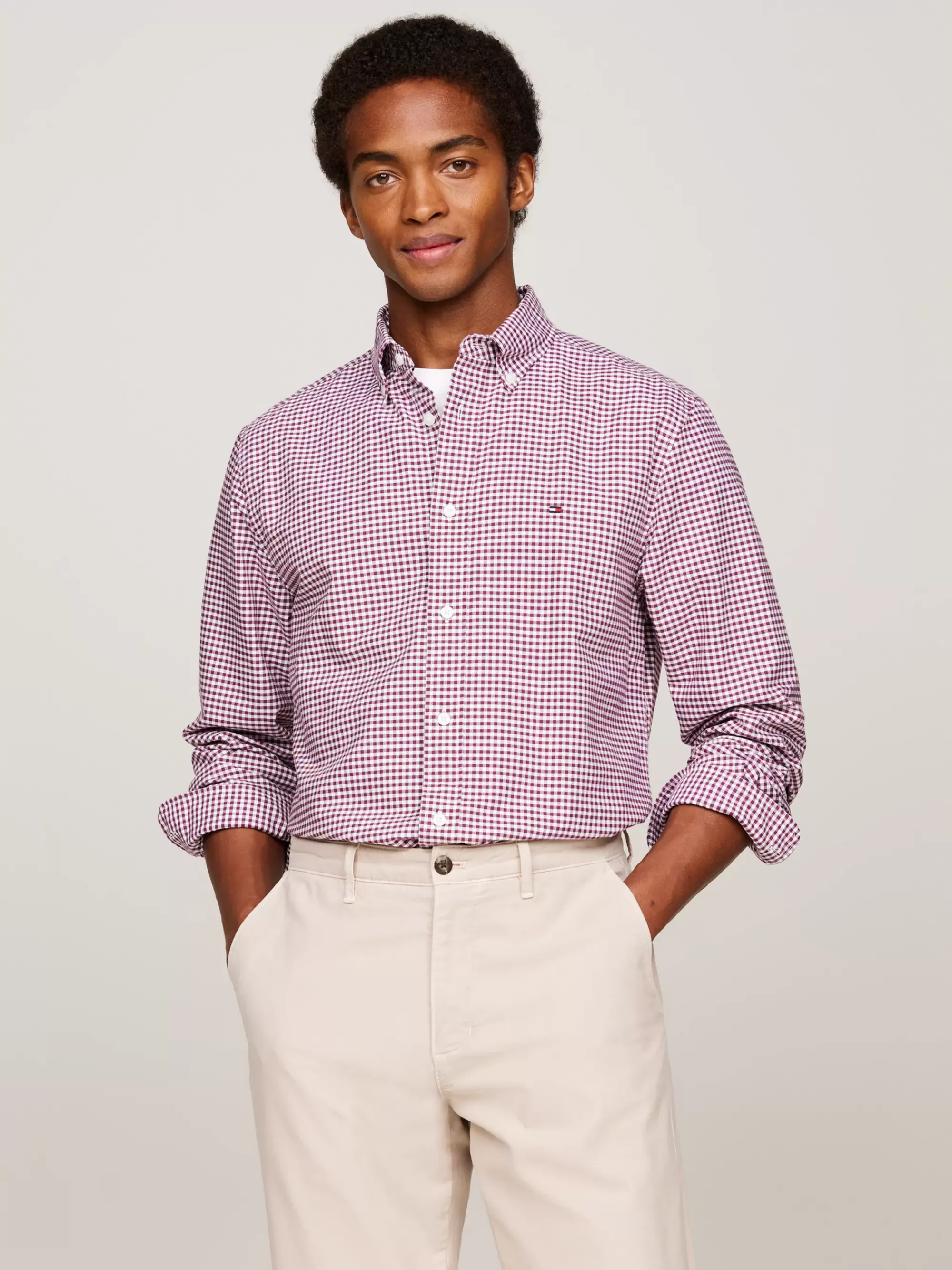 Overhemden*Tommy Hilfiger Regular Fit Oxford-overhemd Met Ginghamruit HERITAGE PLUM / OPTIC WHITE