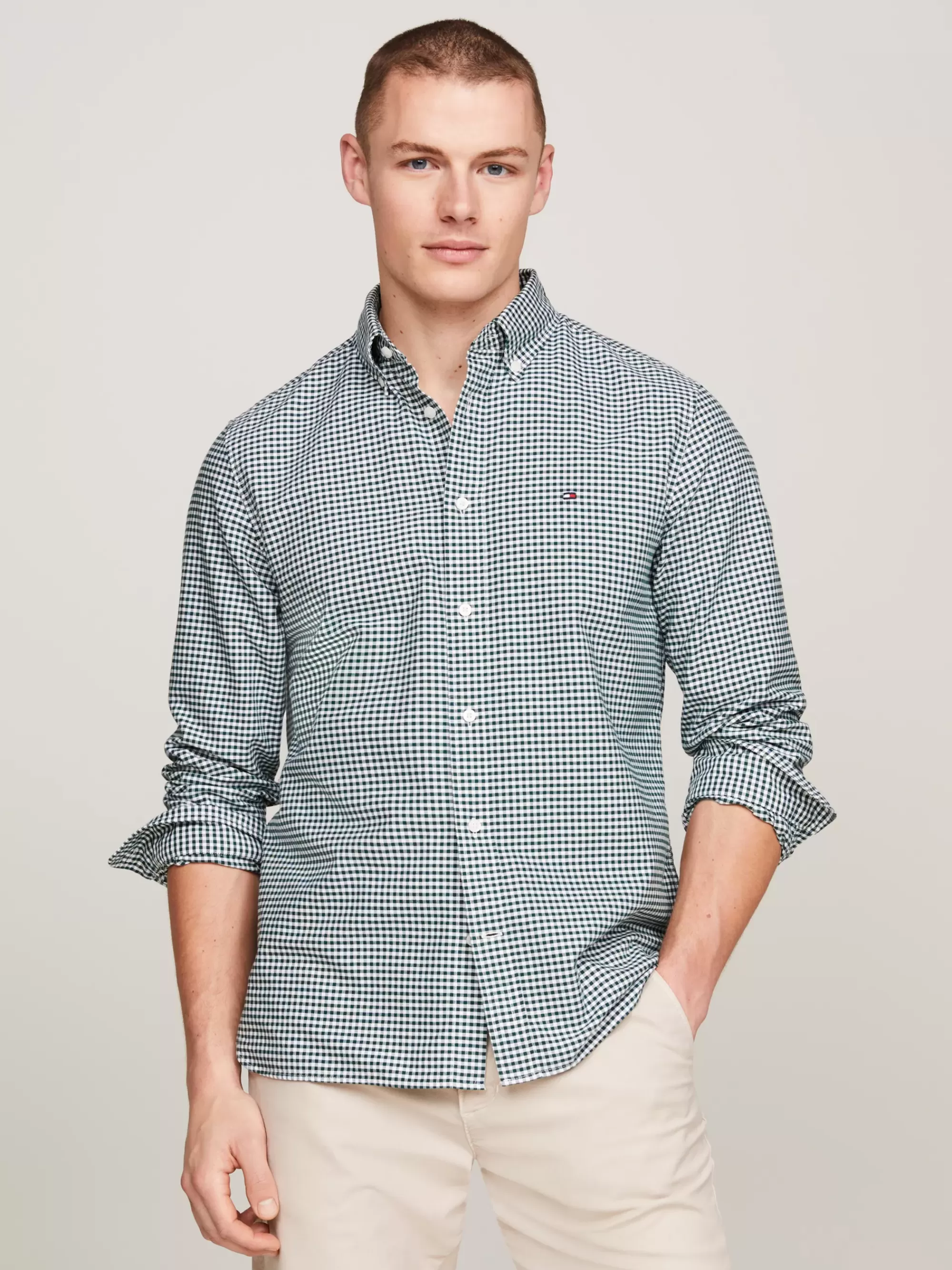 Overhemden*Tommy Hilfiger Regular Fit Oxford-overhemd Met Ginghamruit ORNAMENTAL GREEN / WHITE