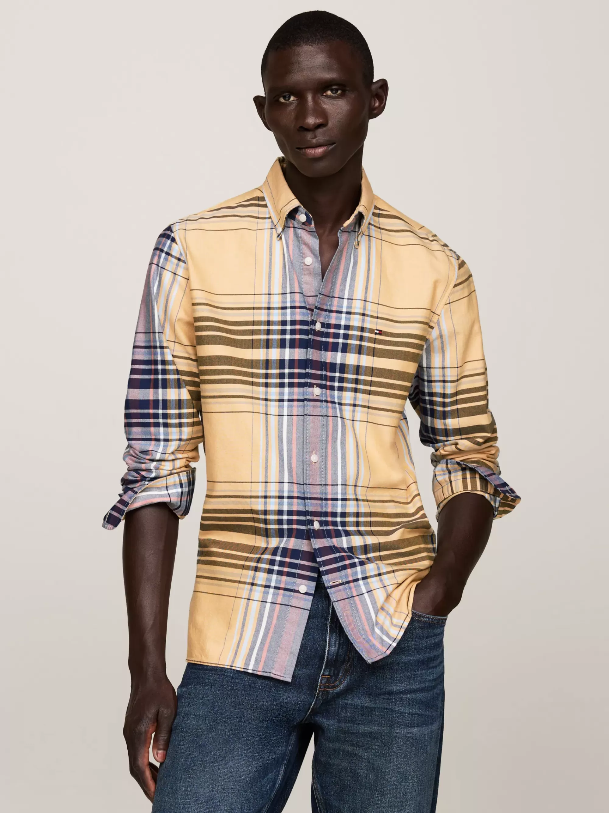 Overhemden*Tommy Hilfiger Regular Fit Oxford-overhemd Met Ruit CITY YELLOW / MULTI