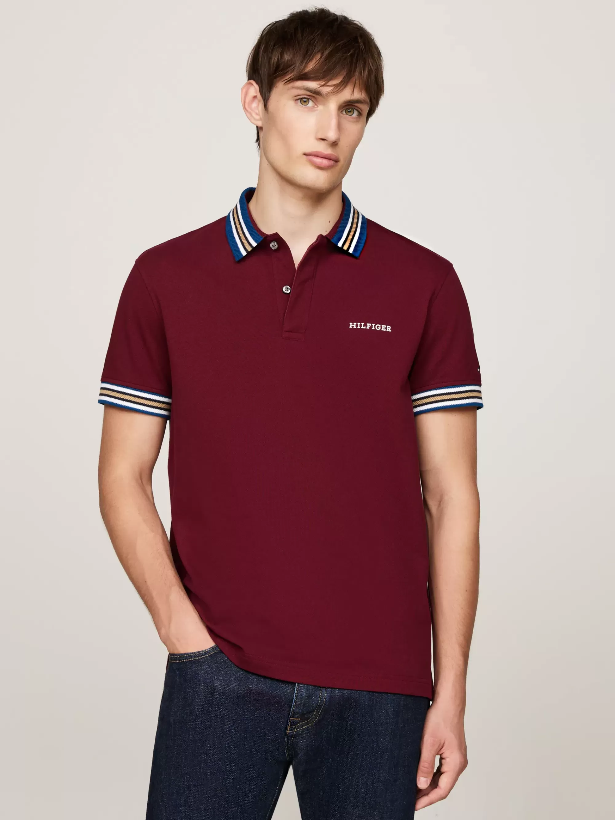 Polo's*Tommy Hilfiger Regular Fit Polo Met Contrasterende Kraag DEEP ROUGE