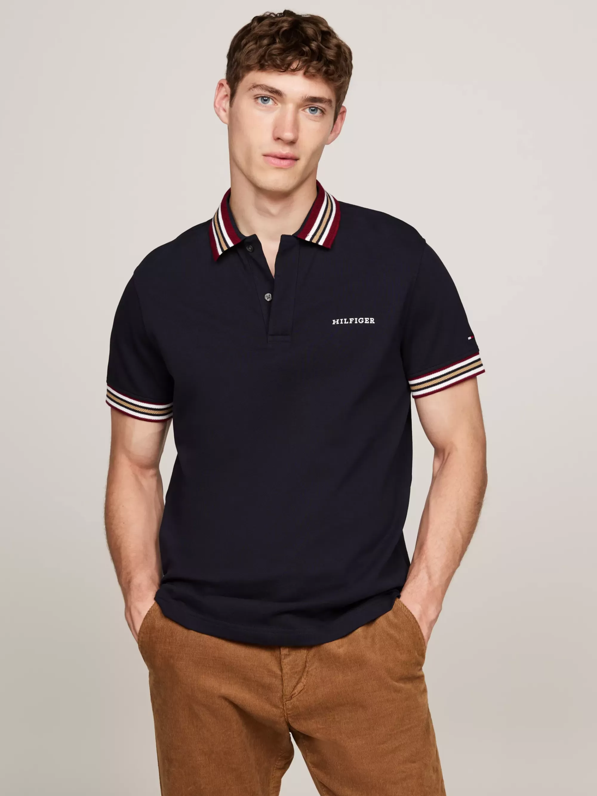 Polo's*Tommy Hilfiger Regular Fit Polo Met Contrasterende Kraag DESERT SKY