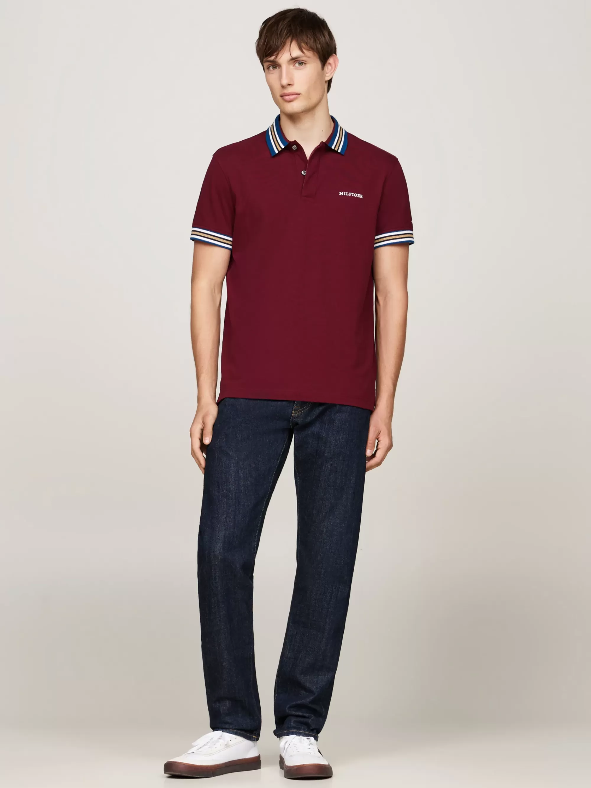 Polo's*Tommy Hilfiger Regular Fit Polo Met Contrasterende Kraag DEEP ROUGE