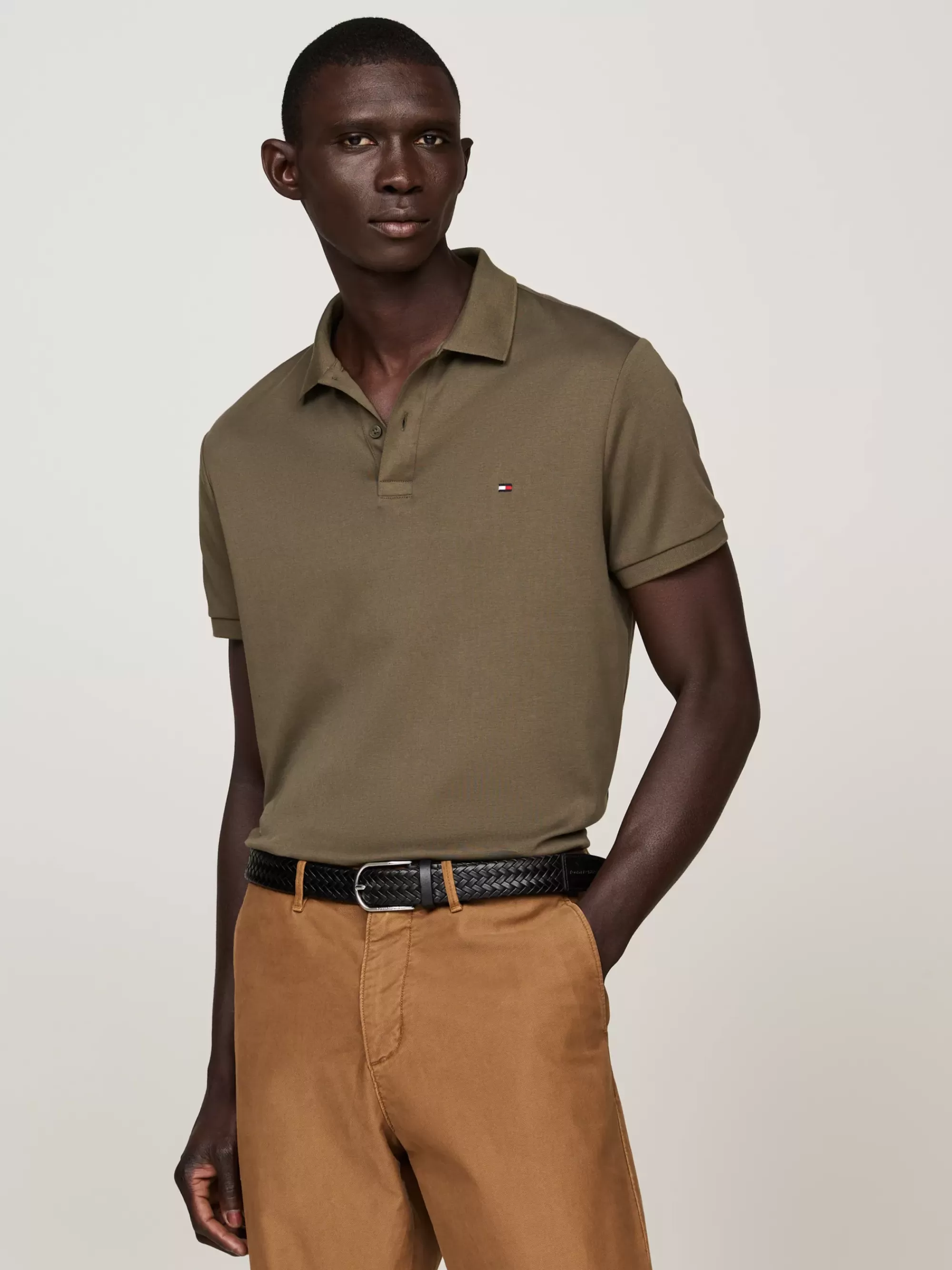 Polo's*Tommy Hilfiger Regular Fit Polo Met Geborduurde Vlag ARMY GREEN