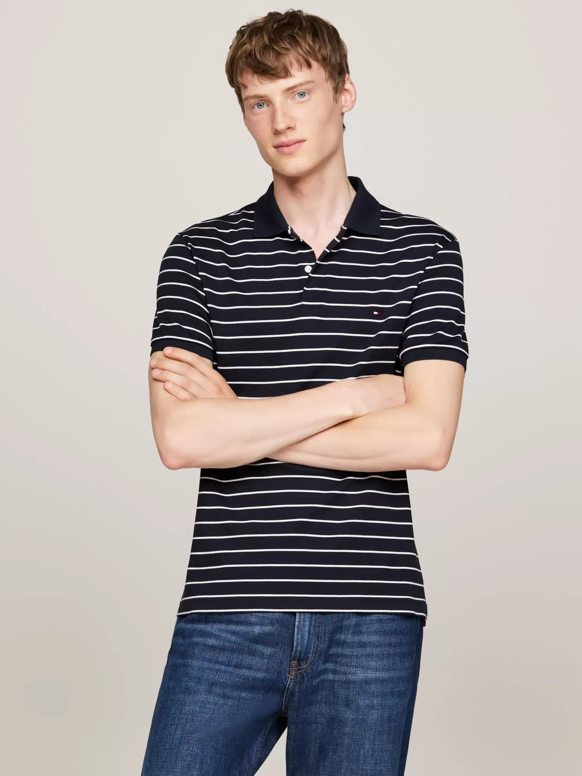 Polo's*Tommy Hilfiger Regular Fit Polo Met Geborduurde Vlag DESERT SKY / ECRU