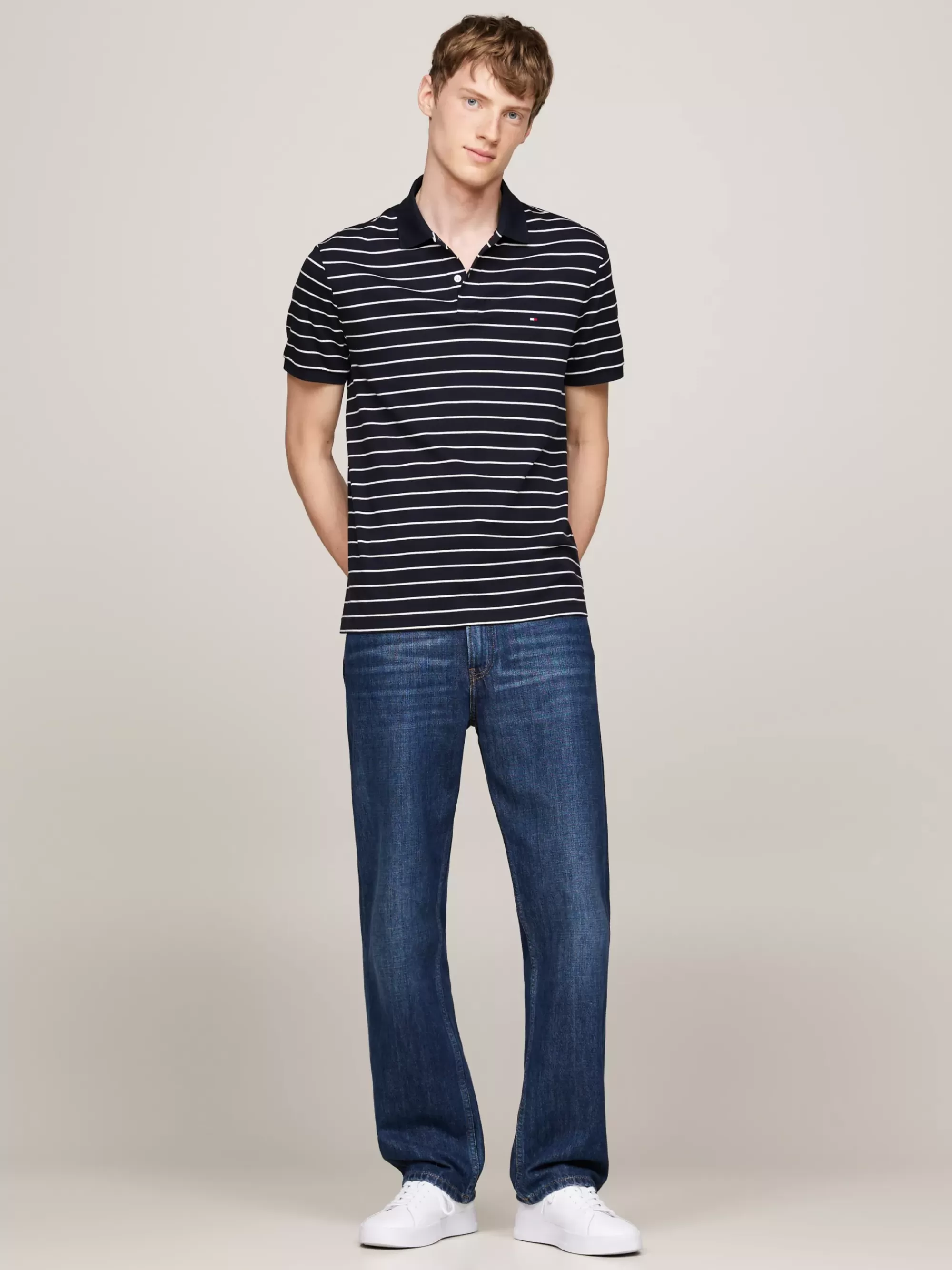 Polo's*Tommy Hilfiger Regular Fit Polo Met Geborduurde Vlag DESERT SKY / ECRU