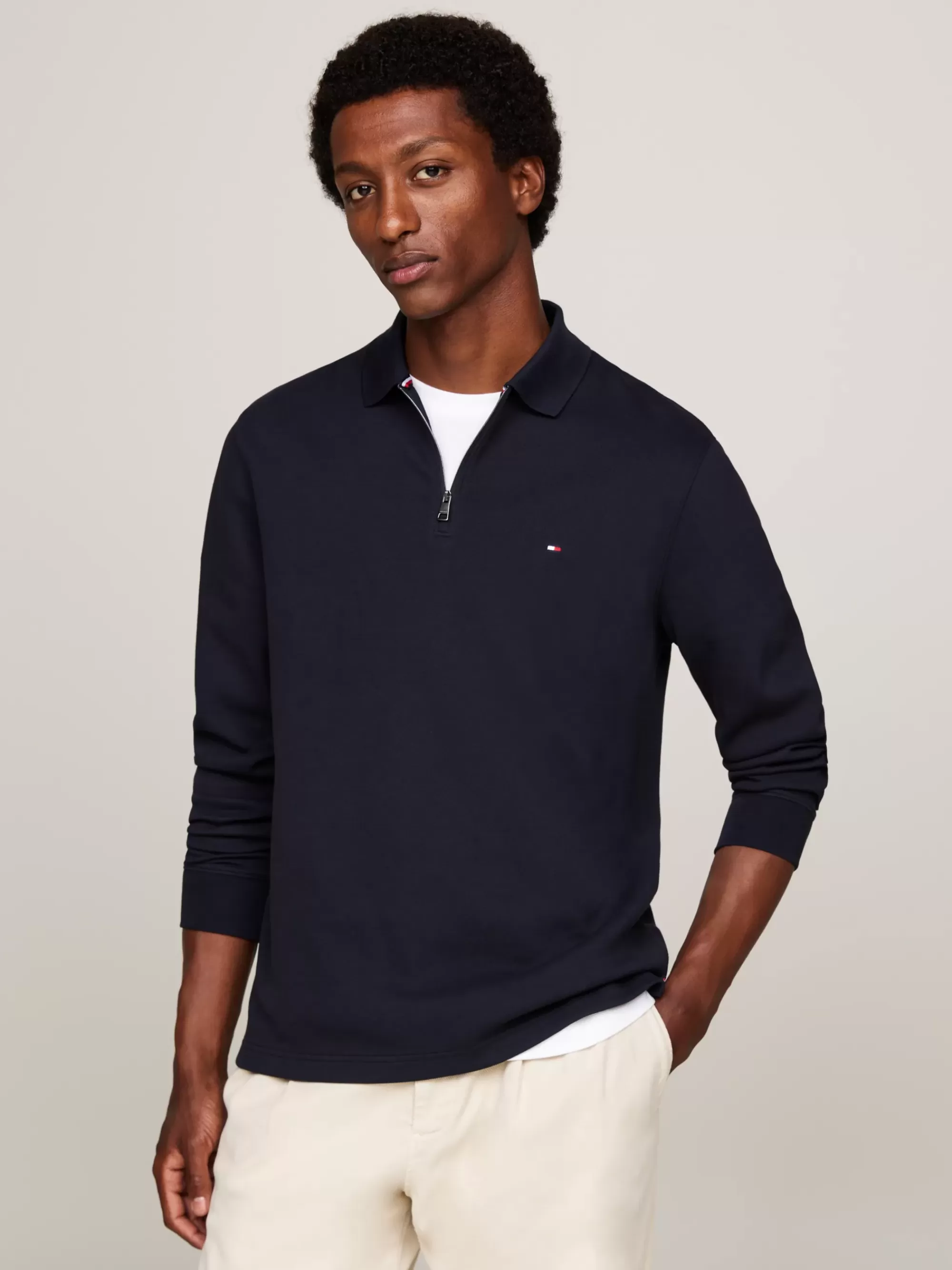 Polo's*Tommy Hilfiger Regular Fit Polo Met Lange Mouwen En 1/4-rits DESERT SKY