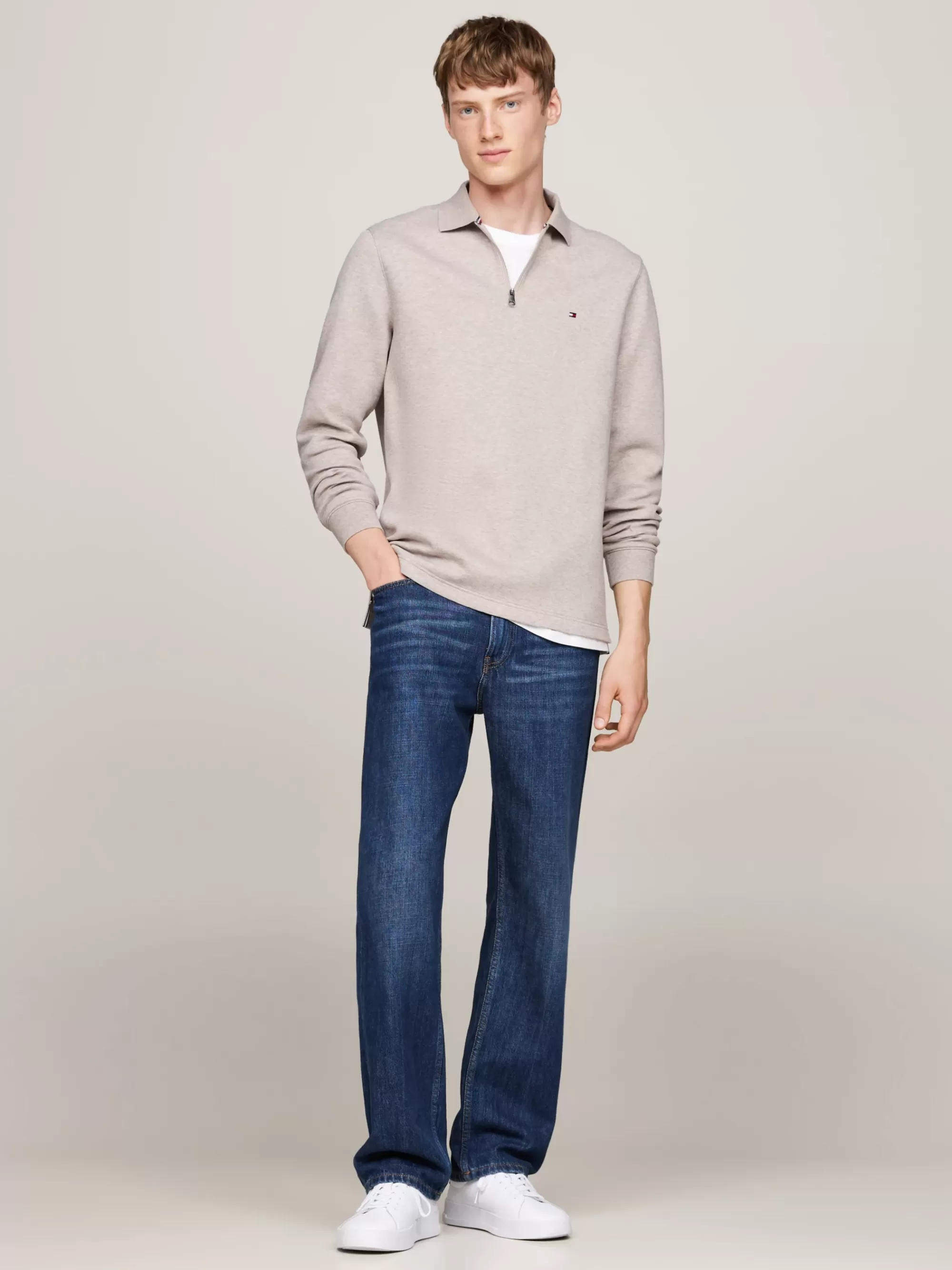 Polo's*Tommy Hilfiger Regular Fit Polo Met Lange Mouwen En 1/4-rits PEBBLED HEATHER