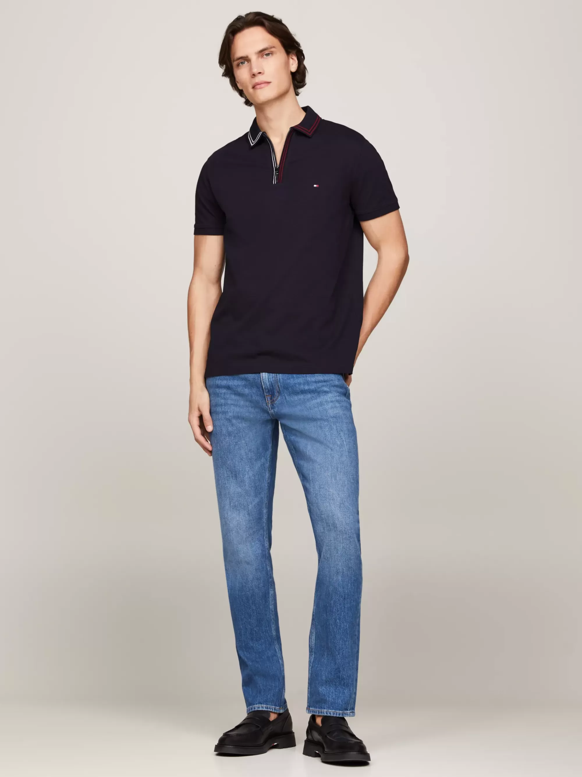 Polo's*Tommy Hilfiger Regular Fit Polo Met Rits En Streepdetail DESERT SKY