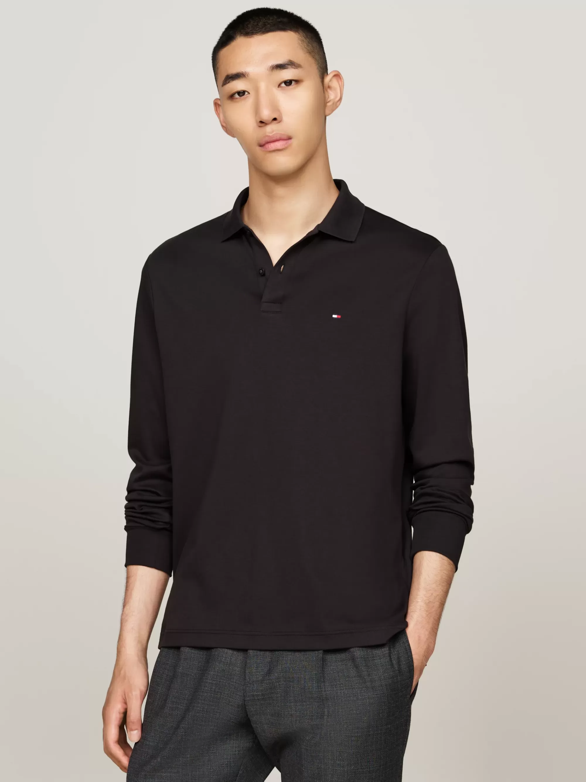 Polo's*Tommy Hilfiger Regular Fit Poloshirt Met Lange Mouwen BLACK