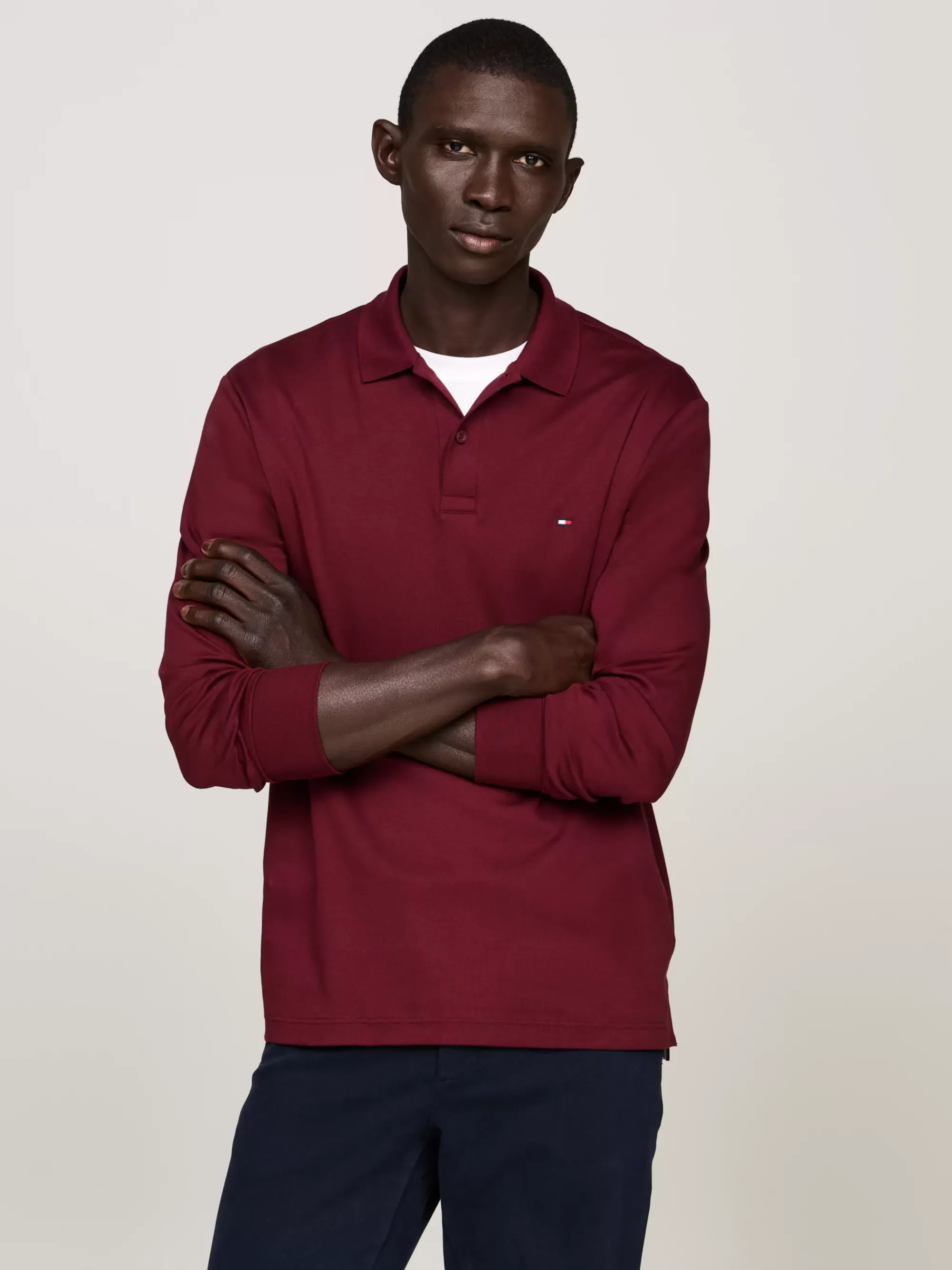 Polo's*Tommy Hilfiger Regular Fit Poloshirt Met Lange Mouwen DEEP ROUGE
