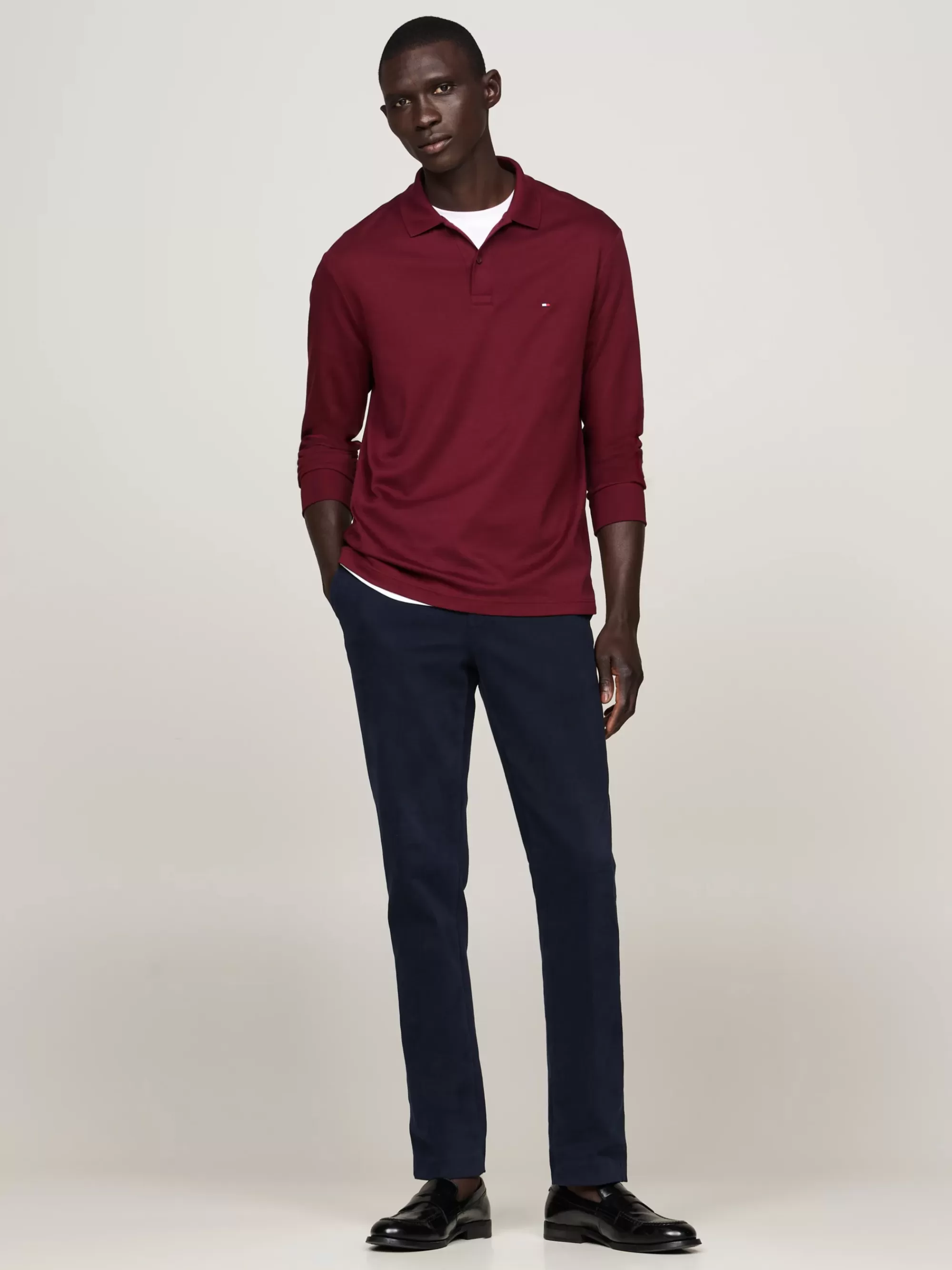 Polo's*Tommy Hilfiger Regular Fit Poloshirt Met Lange Mouwen DEEP ROUGE