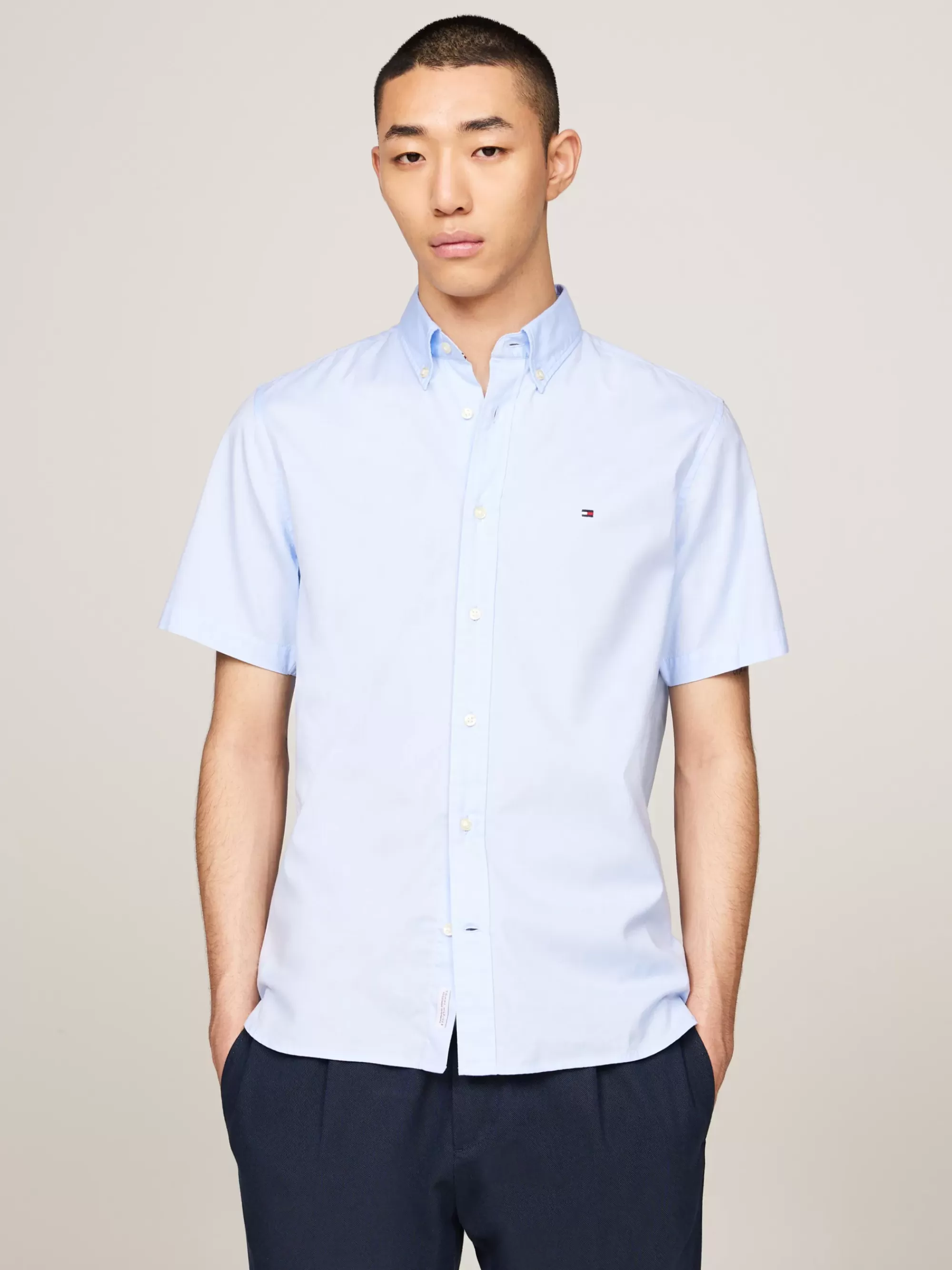 Overhemden*Tommy Hilfiger Regular Fit Poplin Overhemd Met Korte Mouwen SWEET BLUE