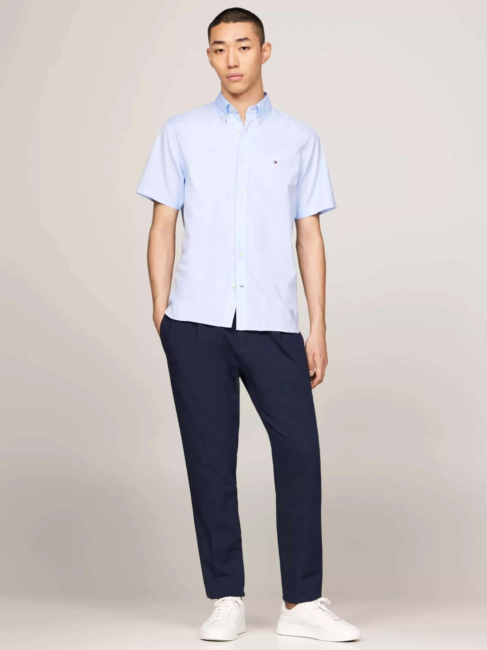 Overhemden*Tommy Hilfiger Regular Fit Poplin Overhemd Met Korte Mouwen SWEET BLUE