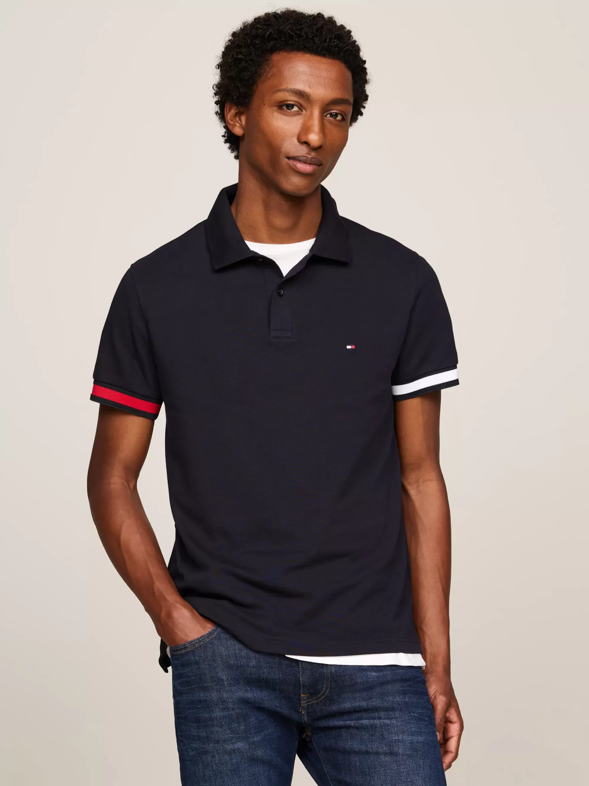 Polo's*Tommy Hilfiger Slim Fit Polo Met Vlag DESERT SKY