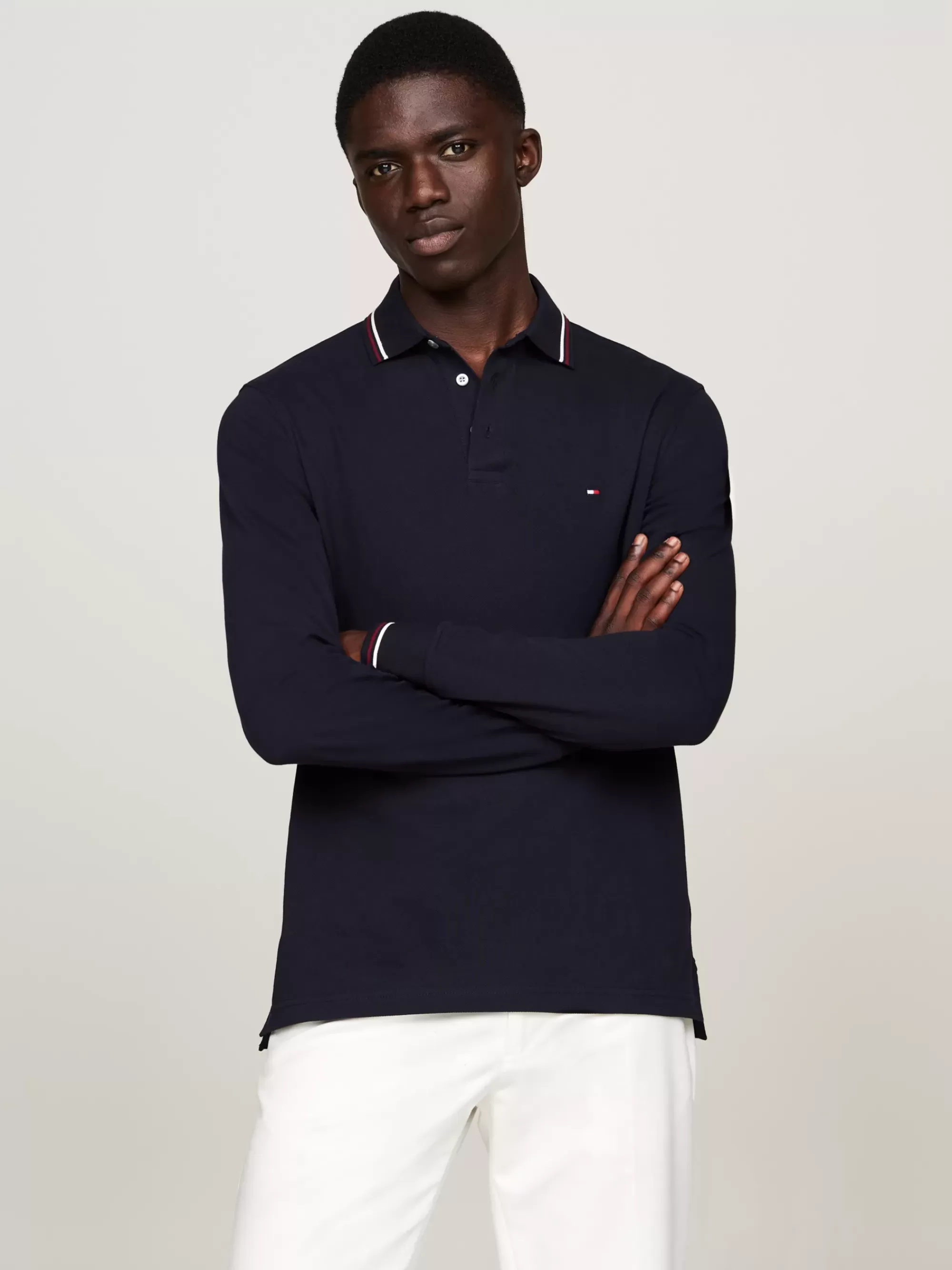 Polo's*Tommy Hilfiger Slim Fit Polo-longsleeve Met Contraststreep DESERT SKY
